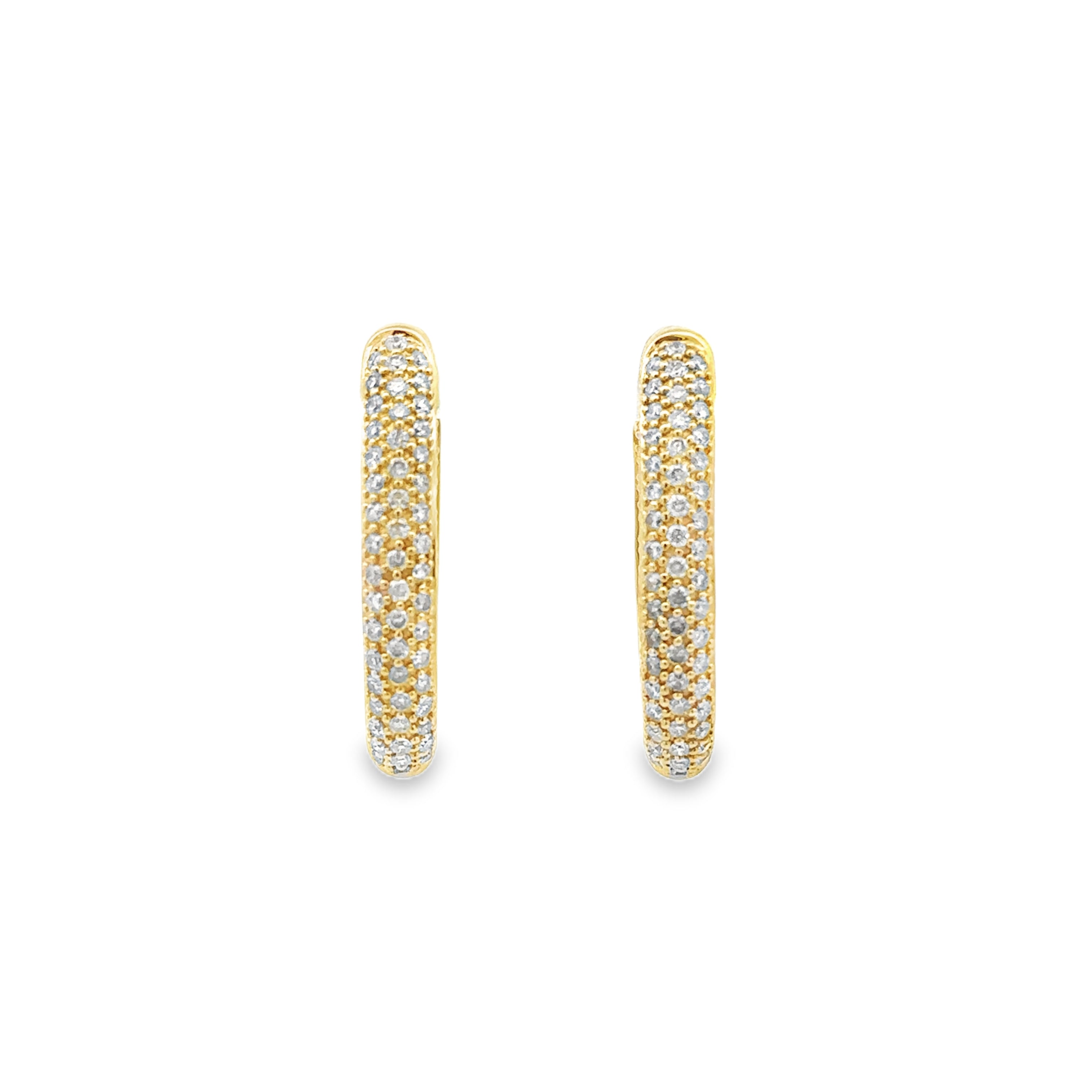Estate Collection: 14K Yellow Gold Medium Inside Out Pave Round Diamond Hoop Earrings