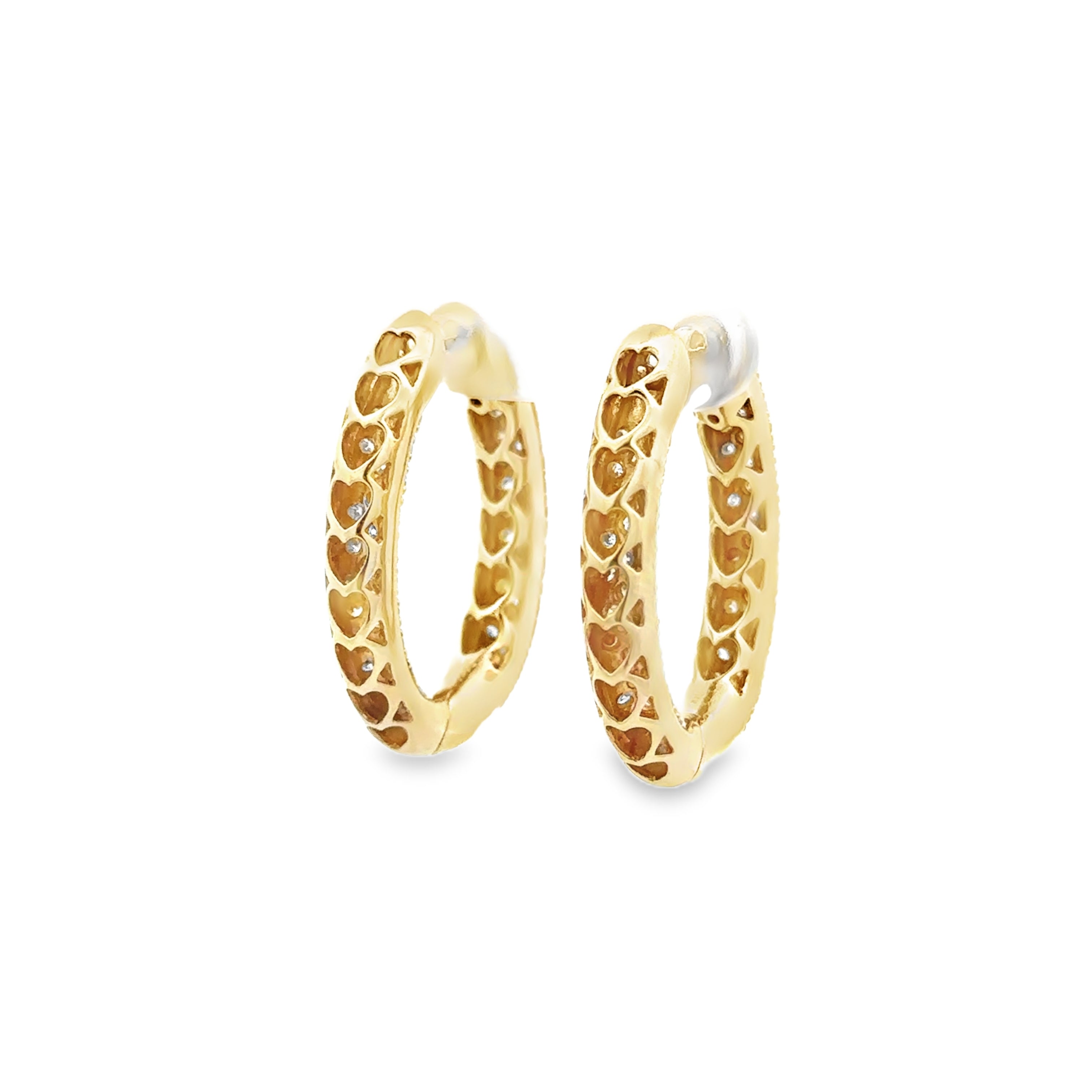 Estate Collection: 14K Yellow Gold Medium Inside Out Pave Round Diamond Hoop Earrings