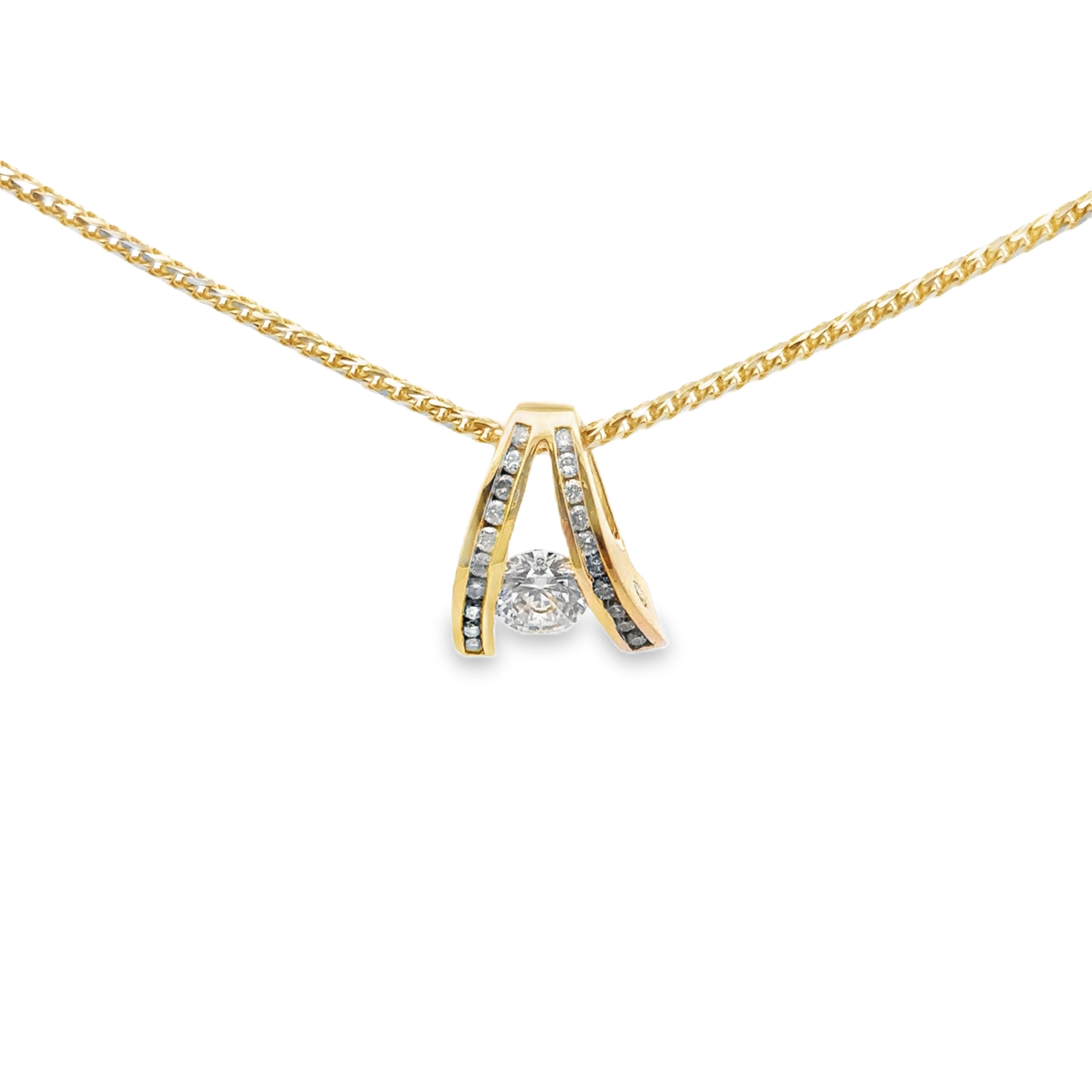 Estate Collection: 14K Yellow Gold Cubic Zirconia & Diamond Pendant On Two Tone 18" Chain