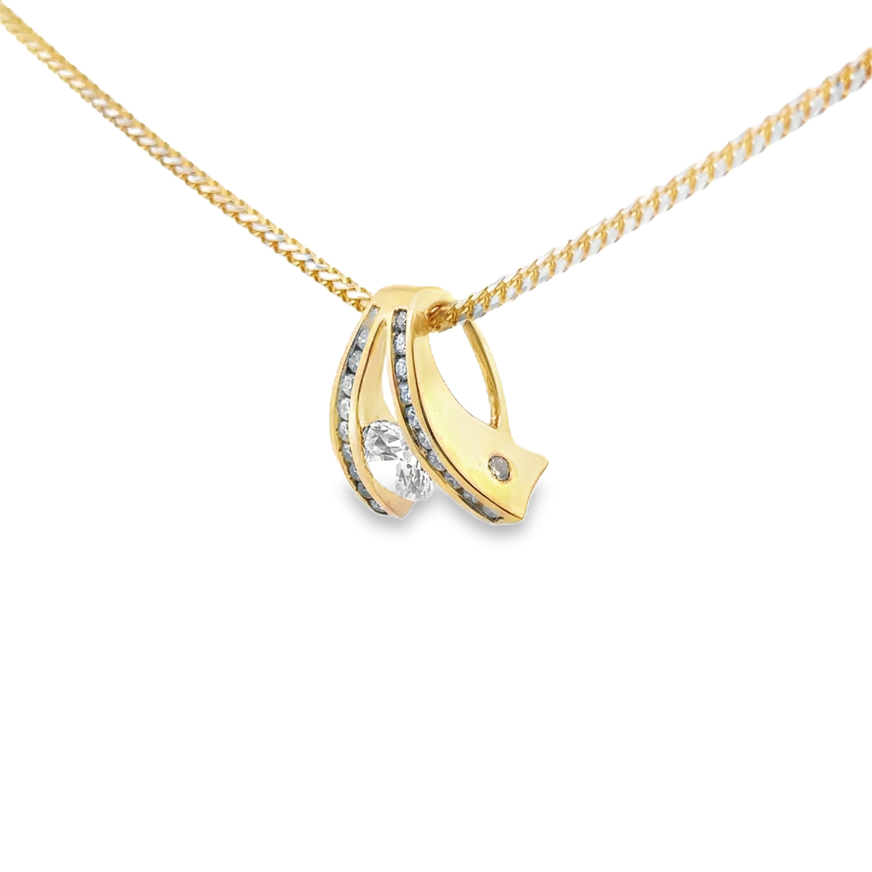 Estate Collection: 14K Yellow Gold Cubic Zirconia & Diamond Pendant On Two Tone 18" Chain