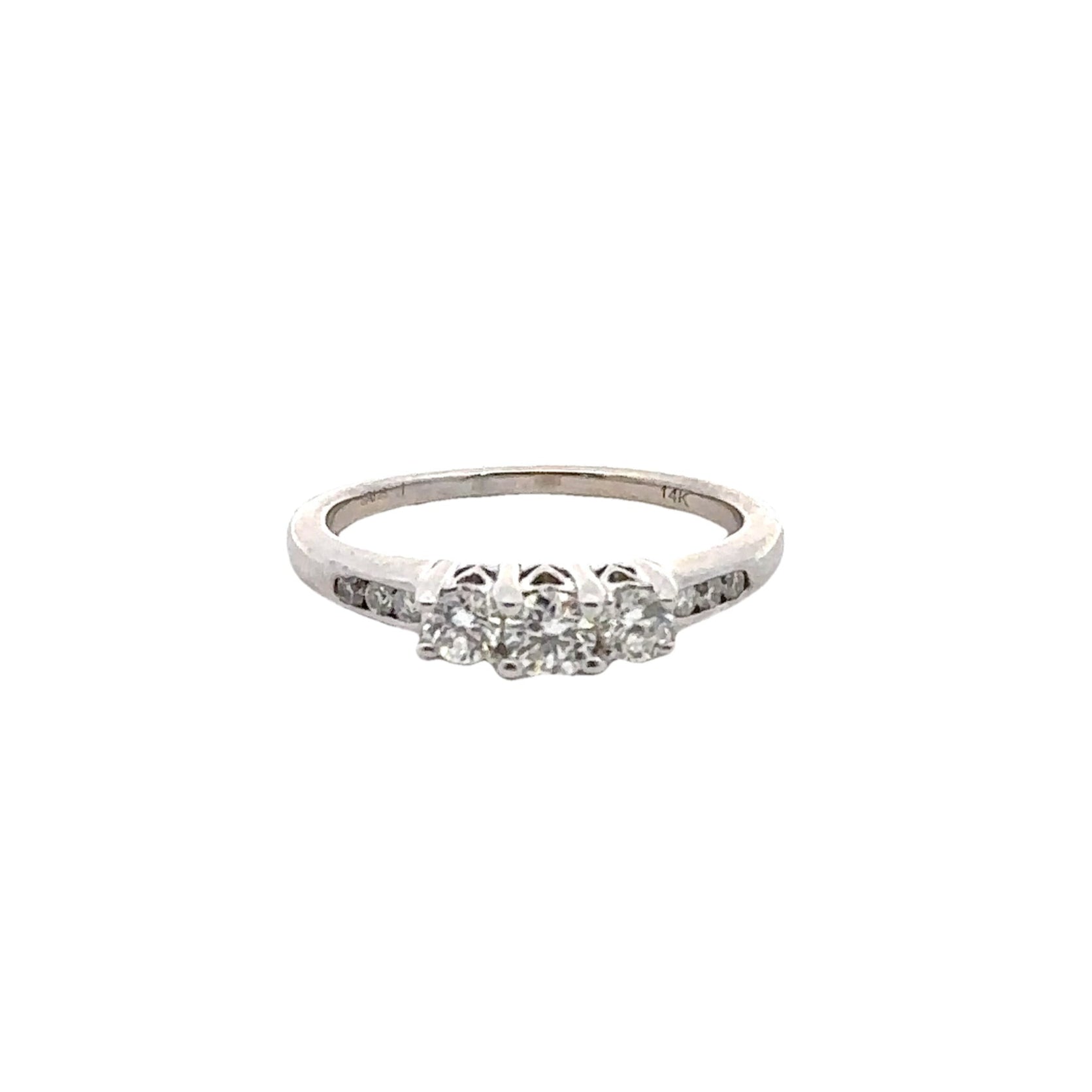 Estate Collection: 14K White Gold Round Diamond 3-Stone Accented Engagement Ring