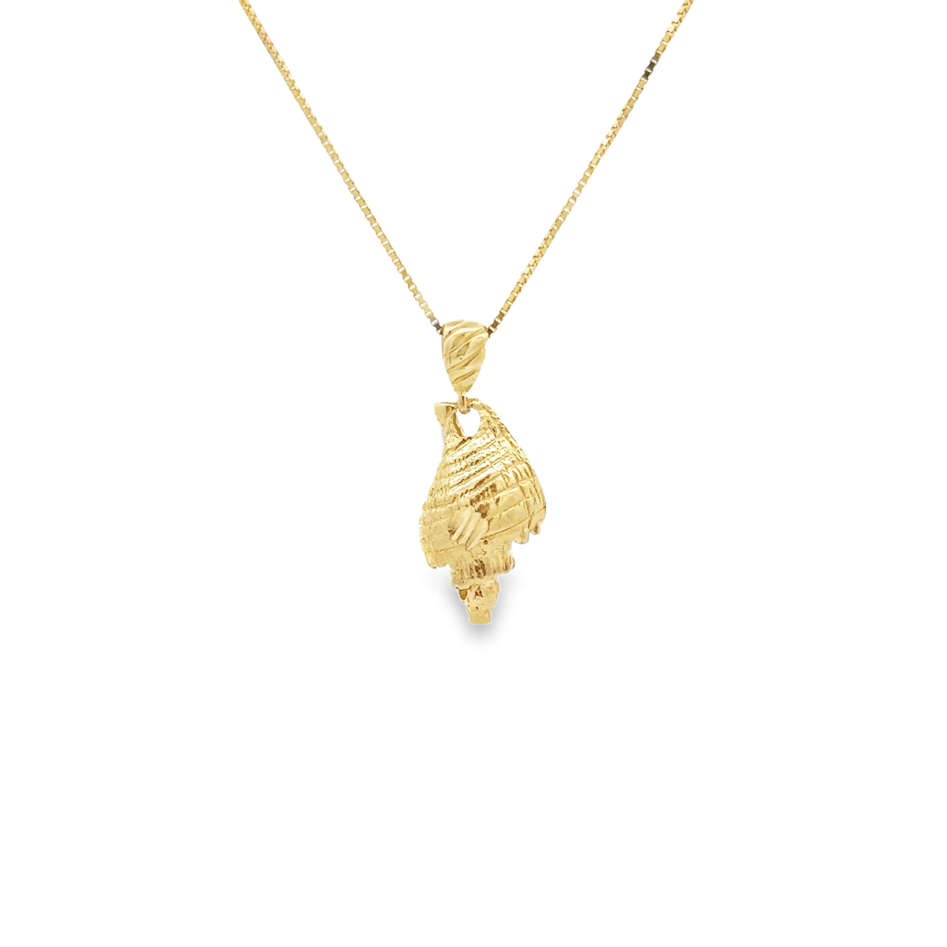 Estate Collection: 10K Yellow Gold Seashell Pendant Necklace with a New Chain