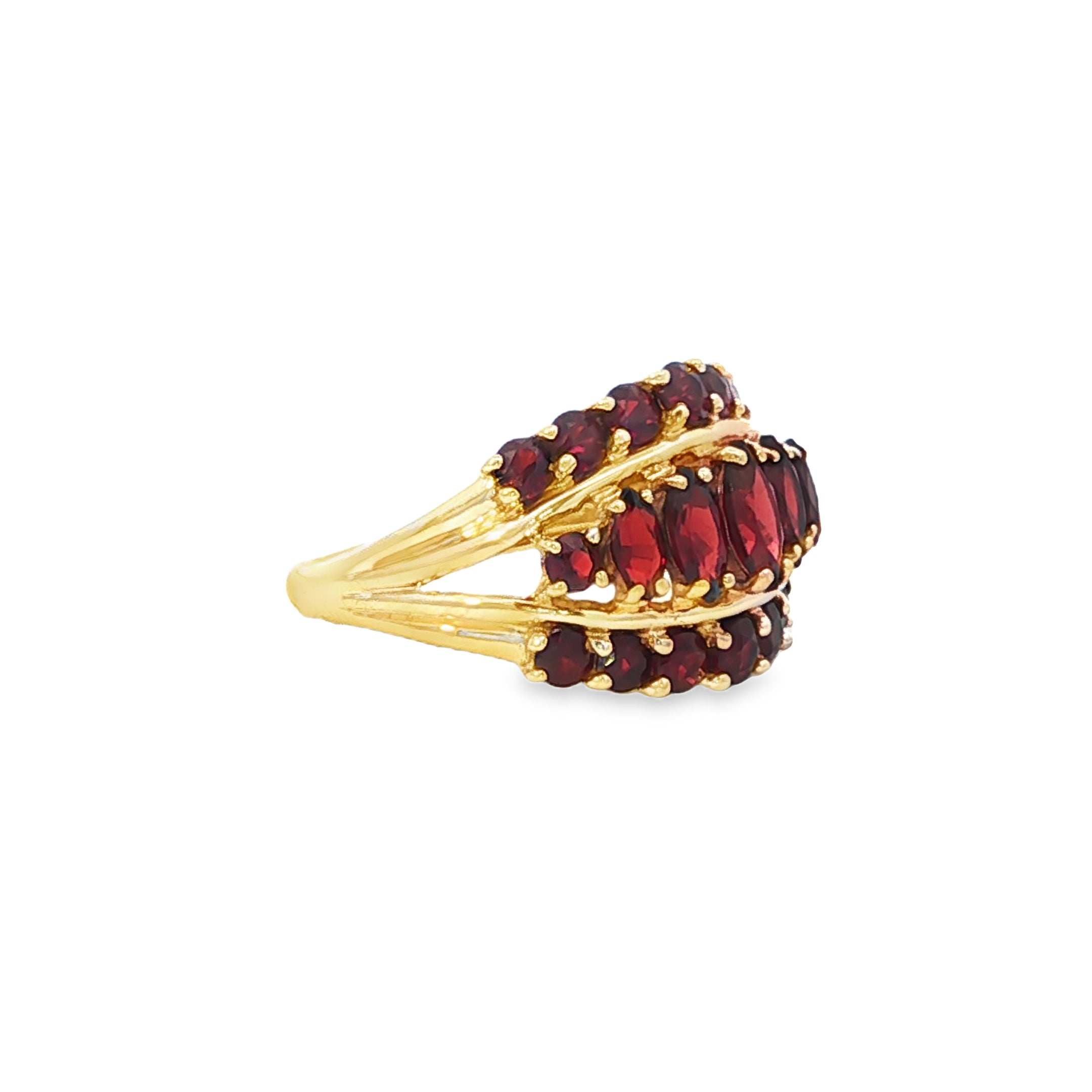 Estate Collection: 10K Yellow Gold Garnet 3-Row Marquise & Round Fashion Ring