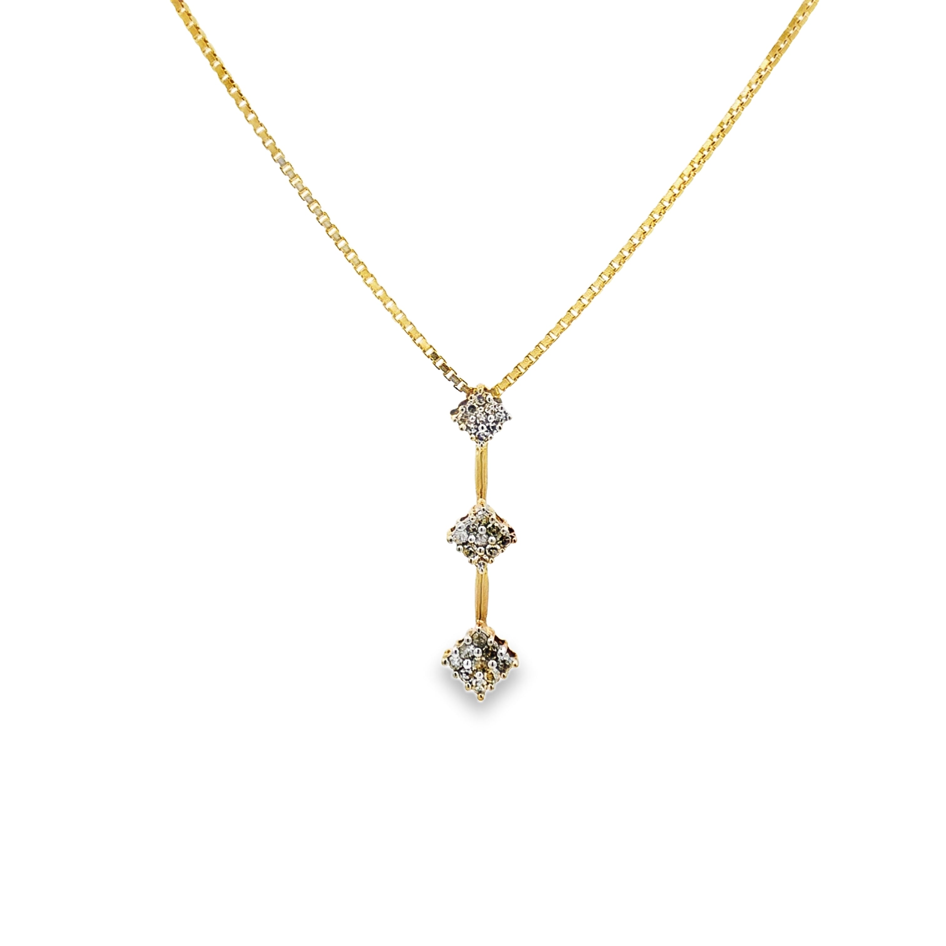 Estate Collection: 10K Yellow Gold Graduated 0.60CTW. Drop Pendant Necklace With 20" Chain