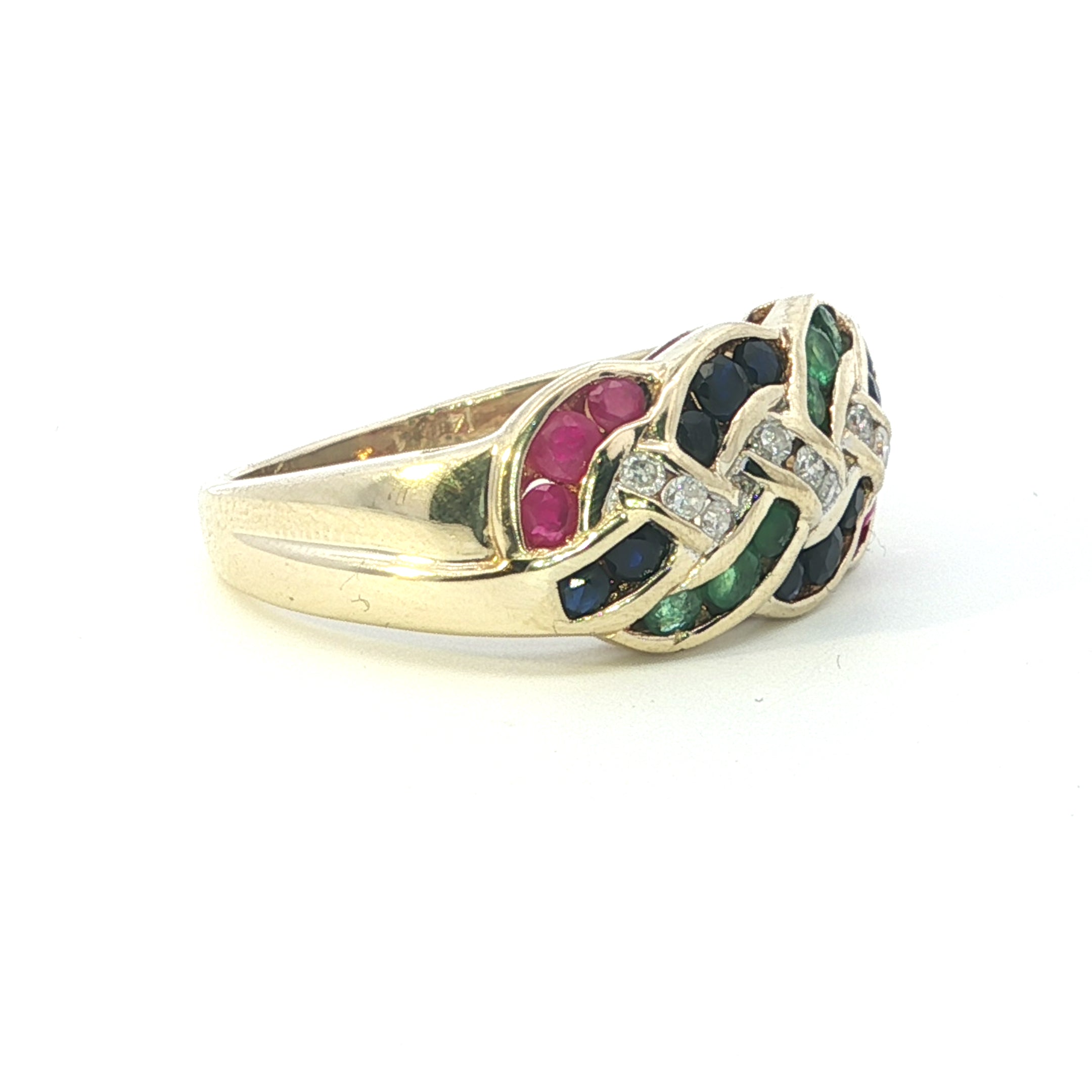 Estate Collection: 10K Yellow Gold Diamond and Gemstone Braided Fashion Ring