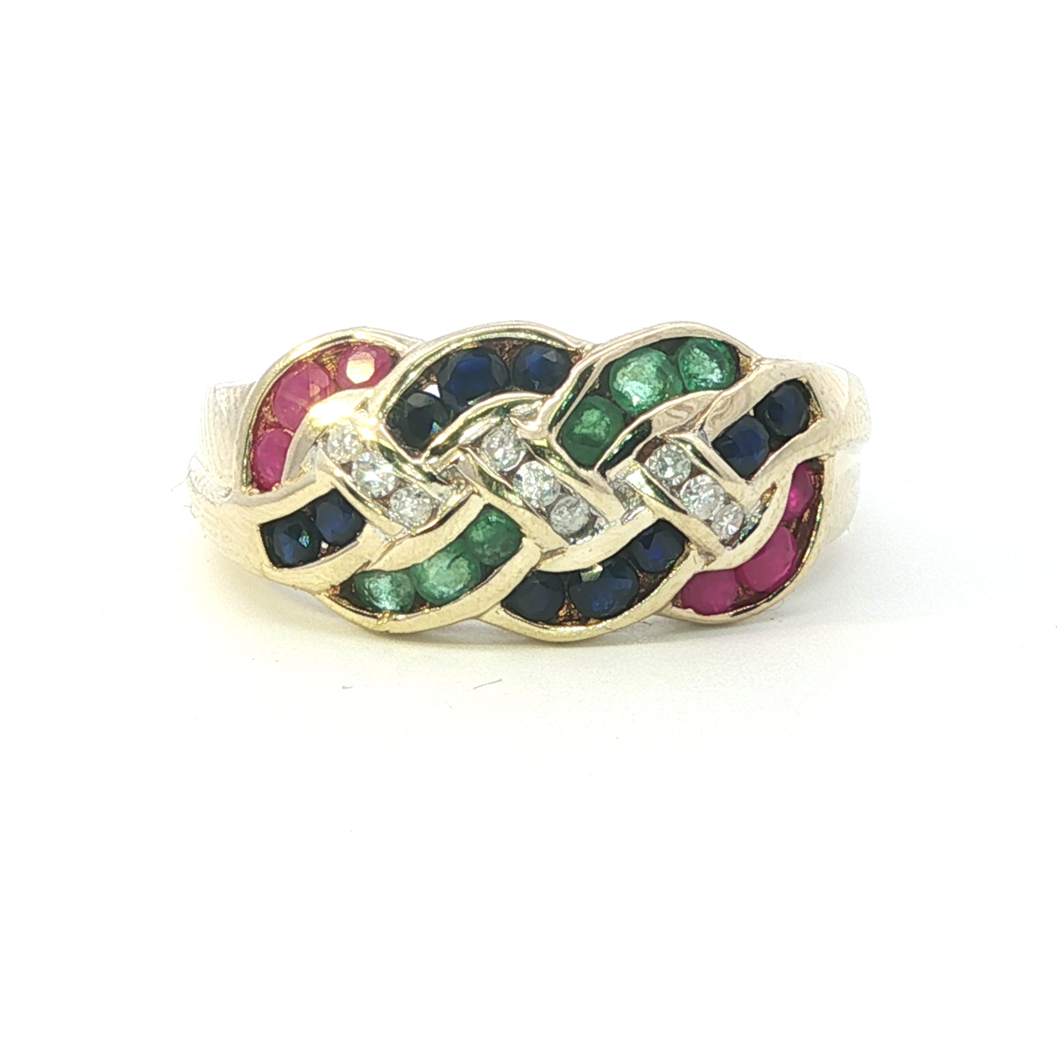 Estate Collection: 10K Yellow Gold Diamond and Gemstone Braided Fashion Ring