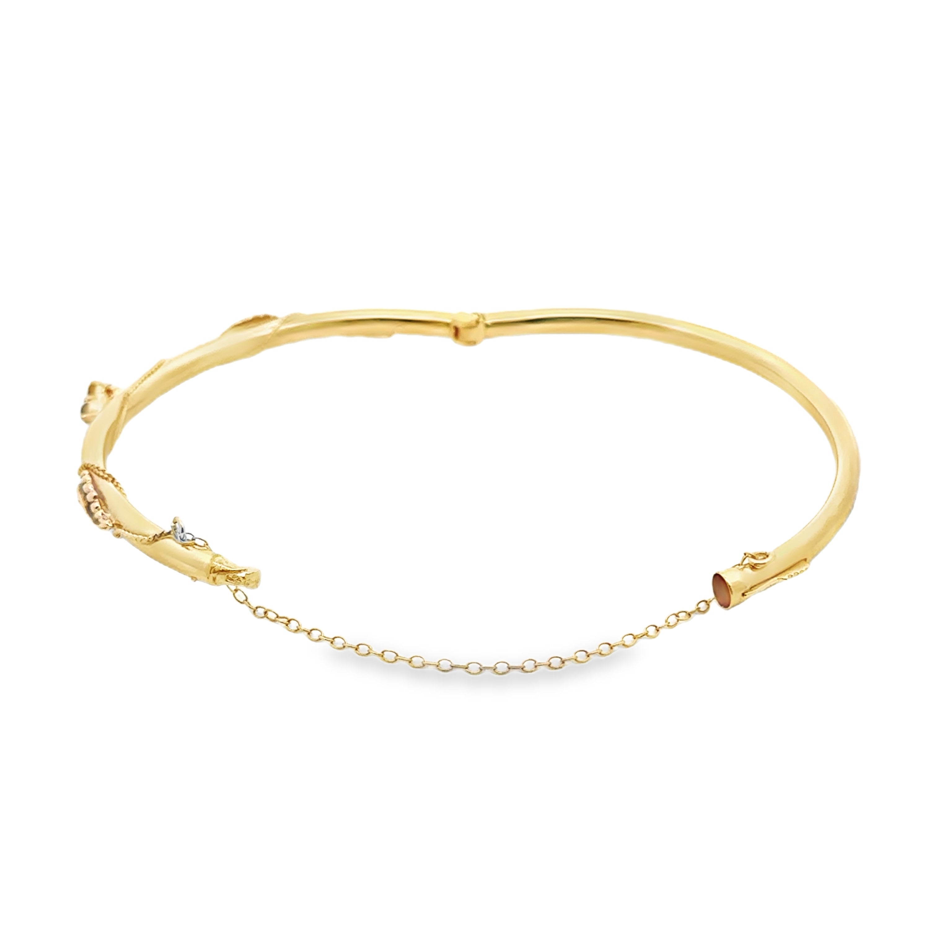Estate Collection: 14K Garnet Flower & Leaf Safety Chain Bracelet