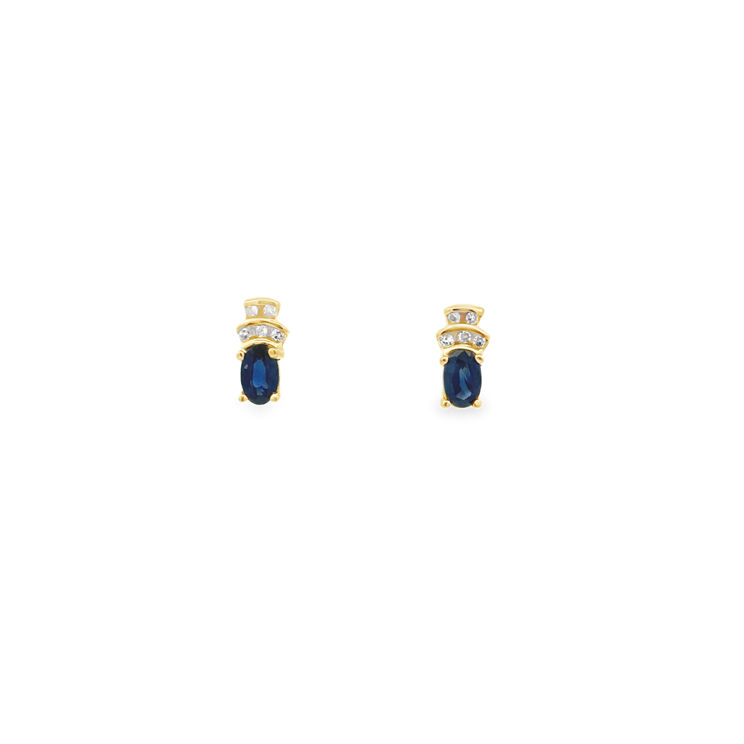 Estate Collection: 10K Yellow Gold Oval-Cut Sapphire & Diamond Accent Stud Earrings