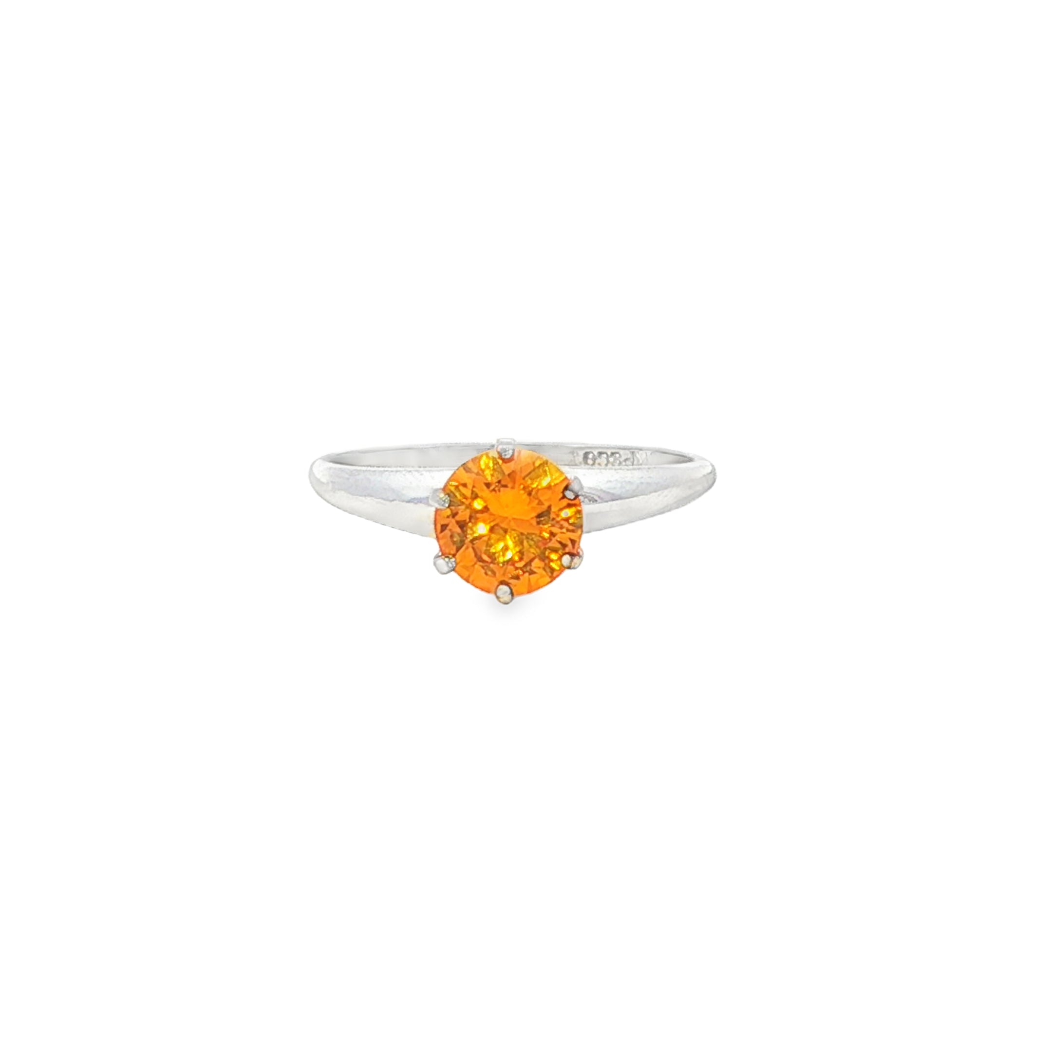 Estate Collection: 10K White Gold Round Citrine 6-Prong Solitaire Ring