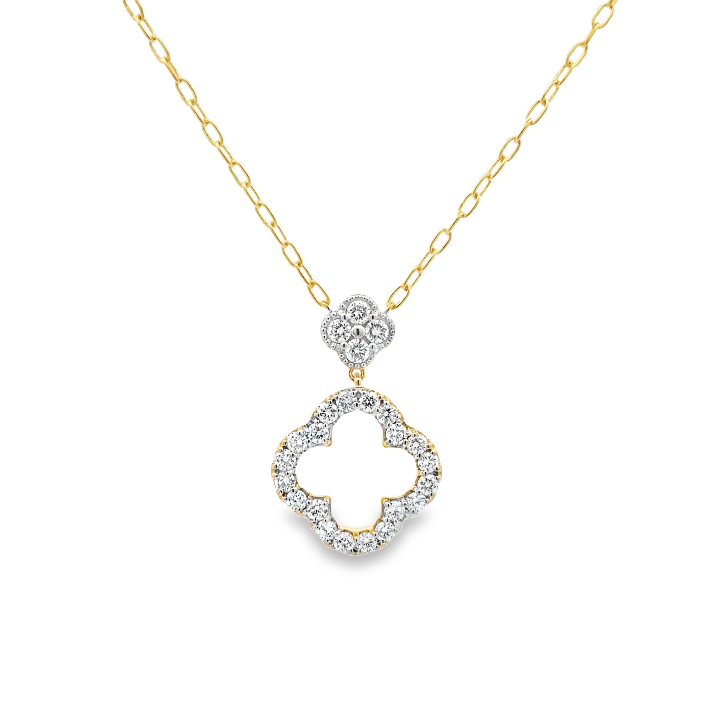 Expanded view of Gold-Plated 1.33CTW. Lab-Grown Diamond Paperclip Link Clover Necklace