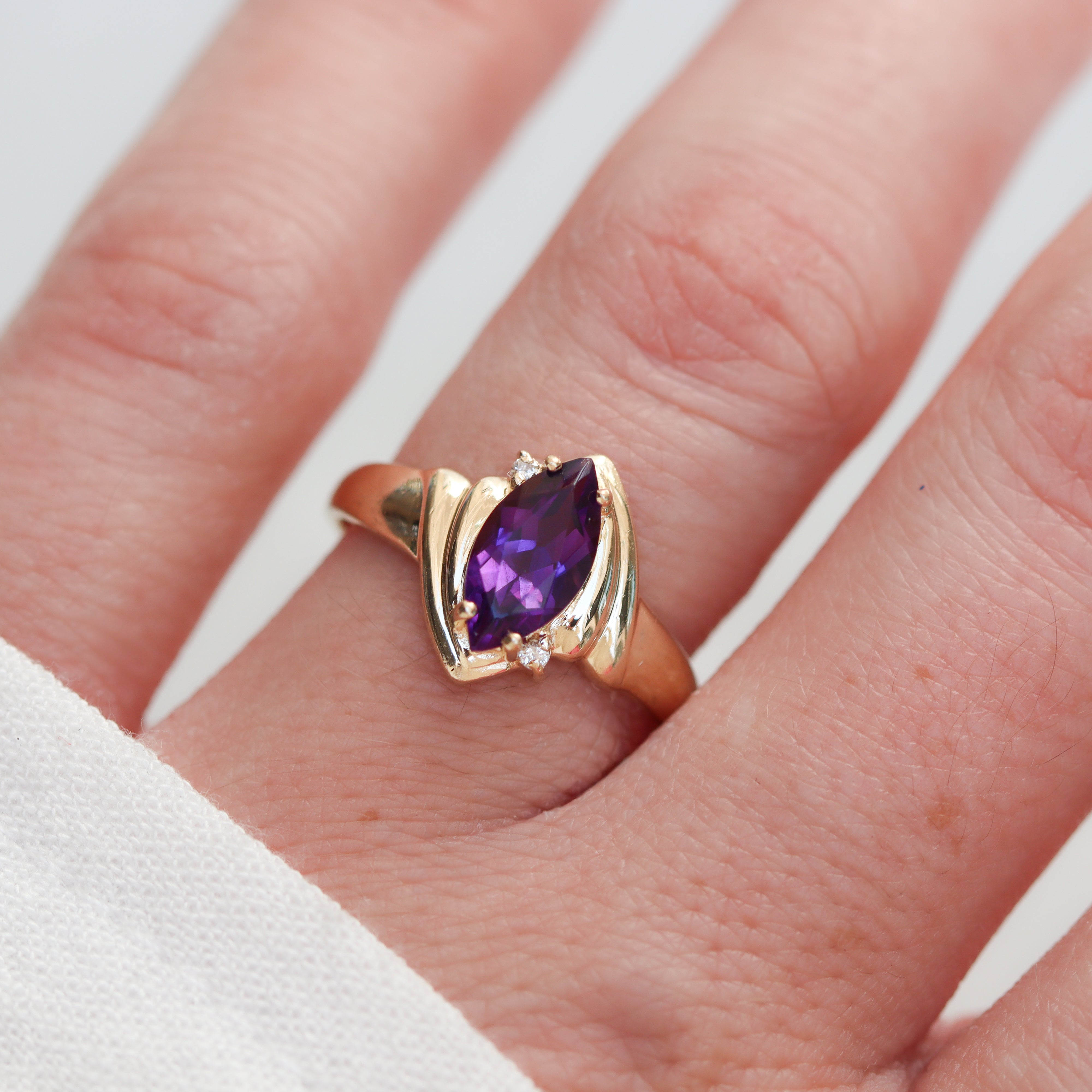Estate Collection: 10K Yellow Gold Marquise-Shaped Amethyst Birthstone Ring