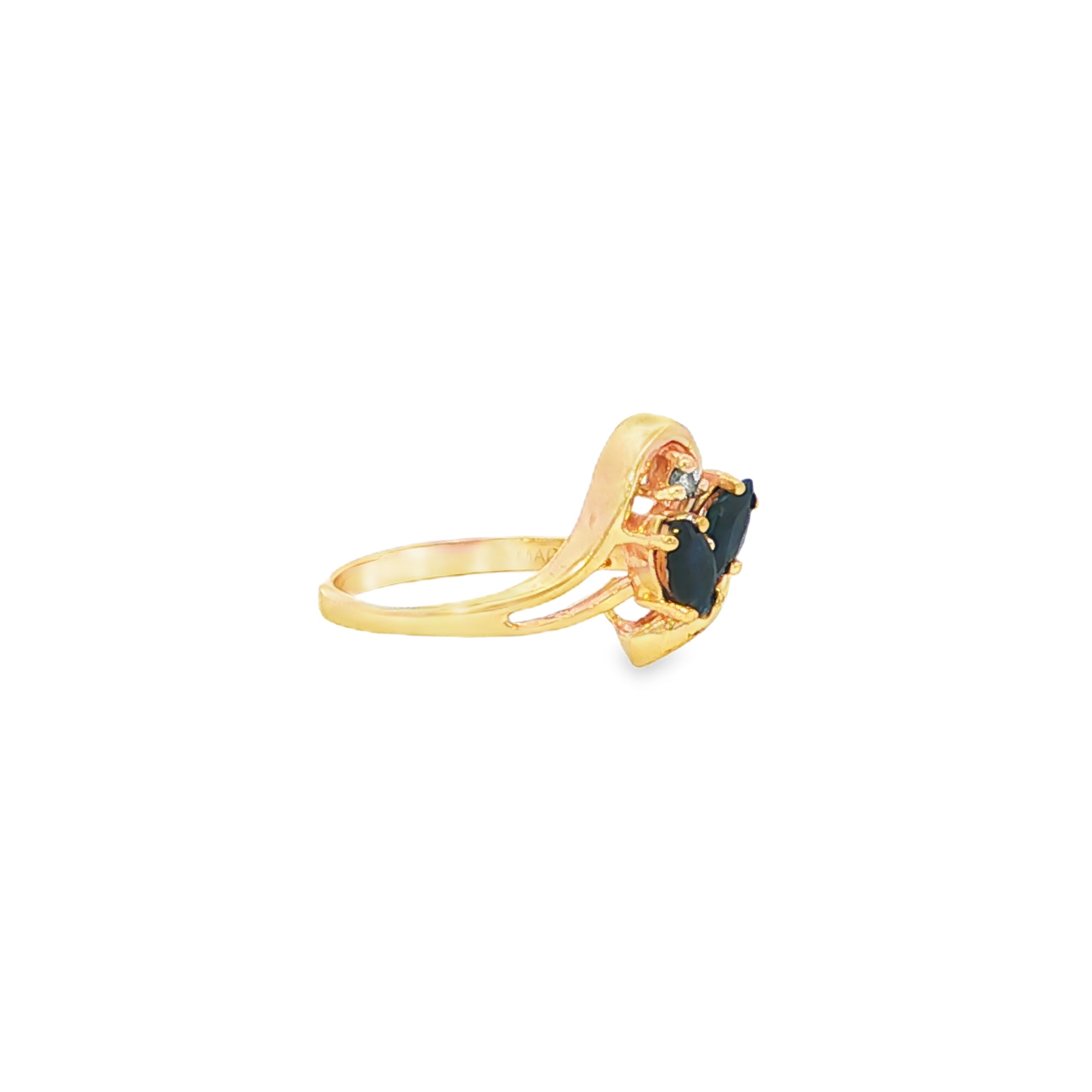 Estate Collection: 14K Yellow Gold Marquise Sapphirre & Diamond Swirl Design Ring
