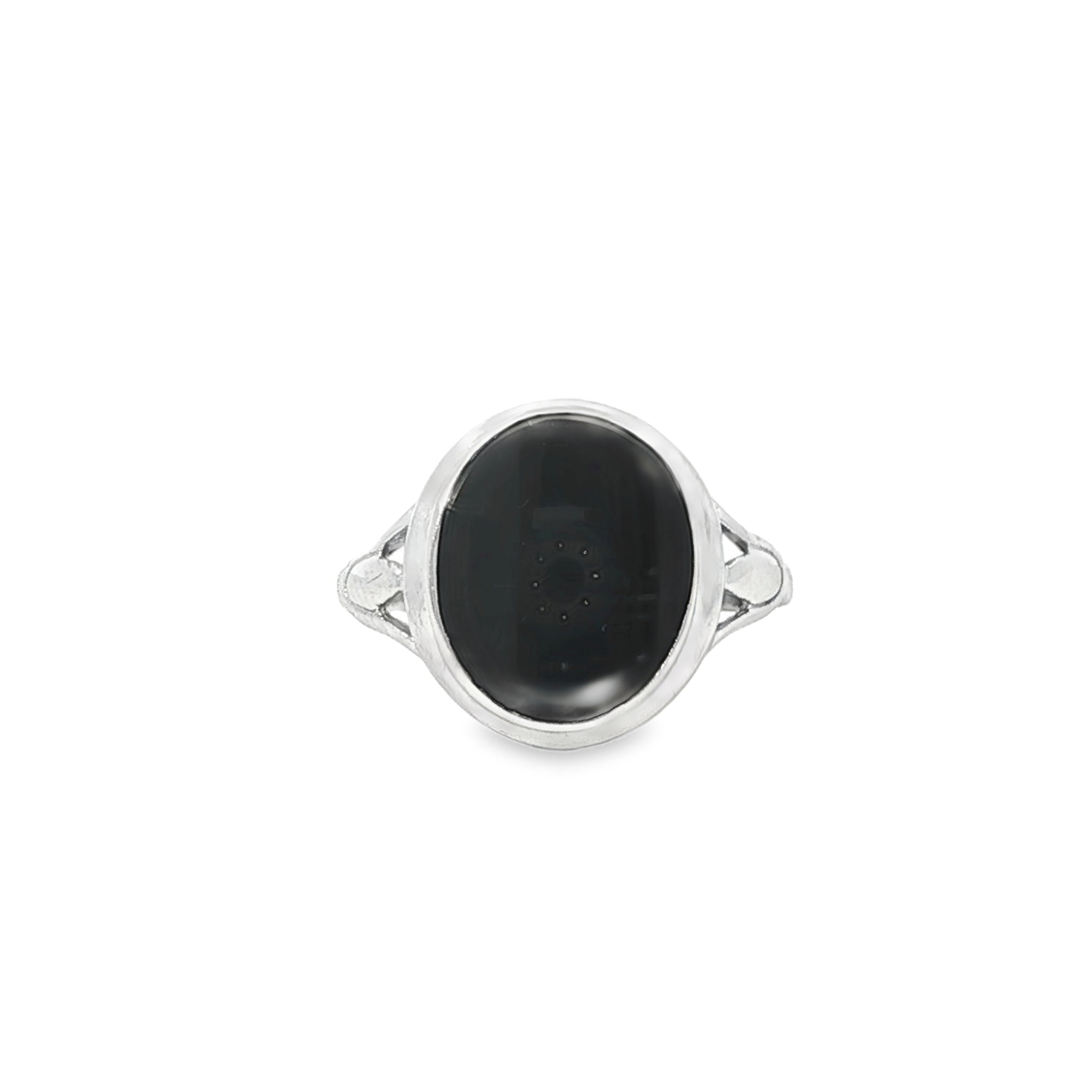 Estate Collection: 10K White Gold Oval Black Stone Fashion Ring