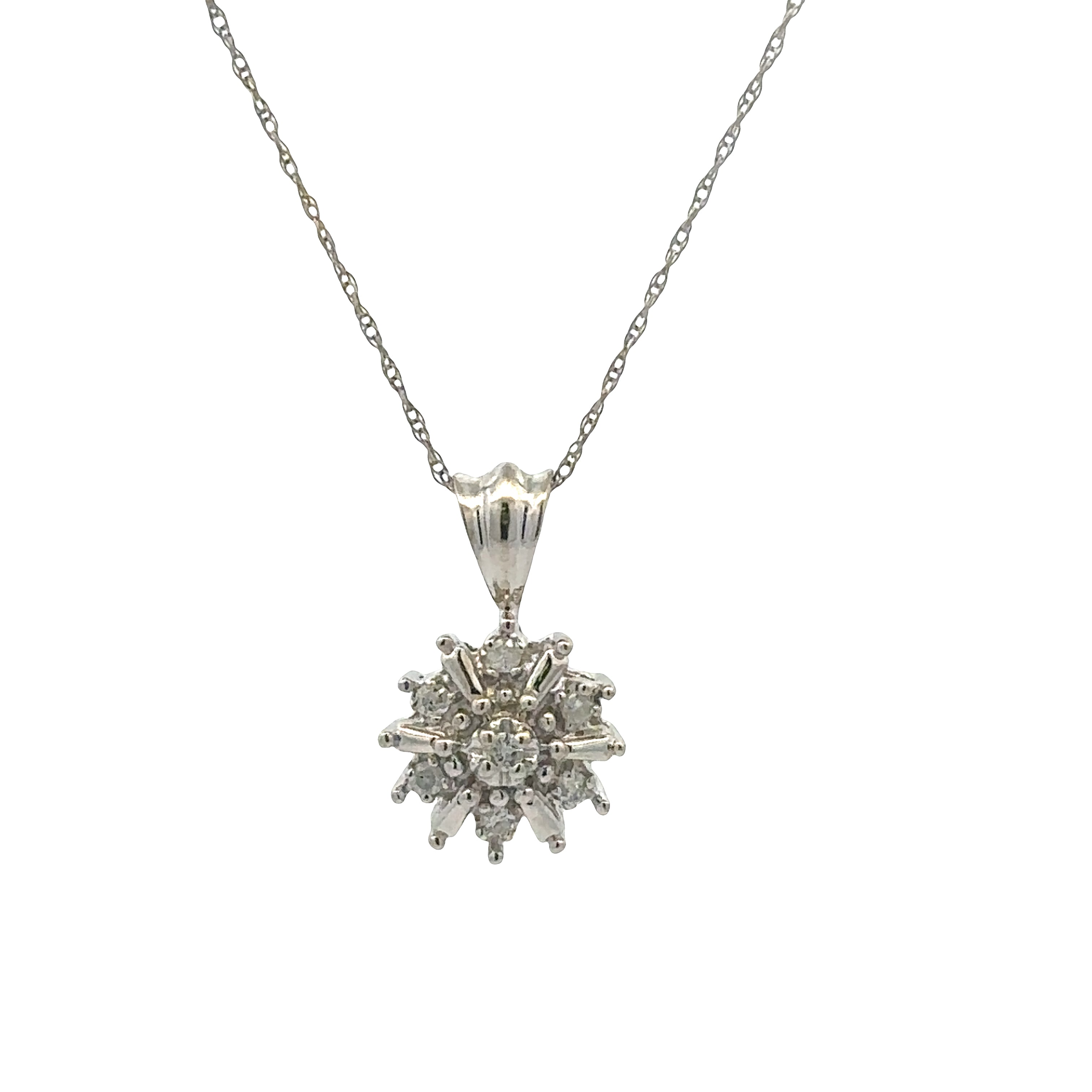 Estate Collection: 14K White Gold Snowflake Diamond Pendant 20" Necklace