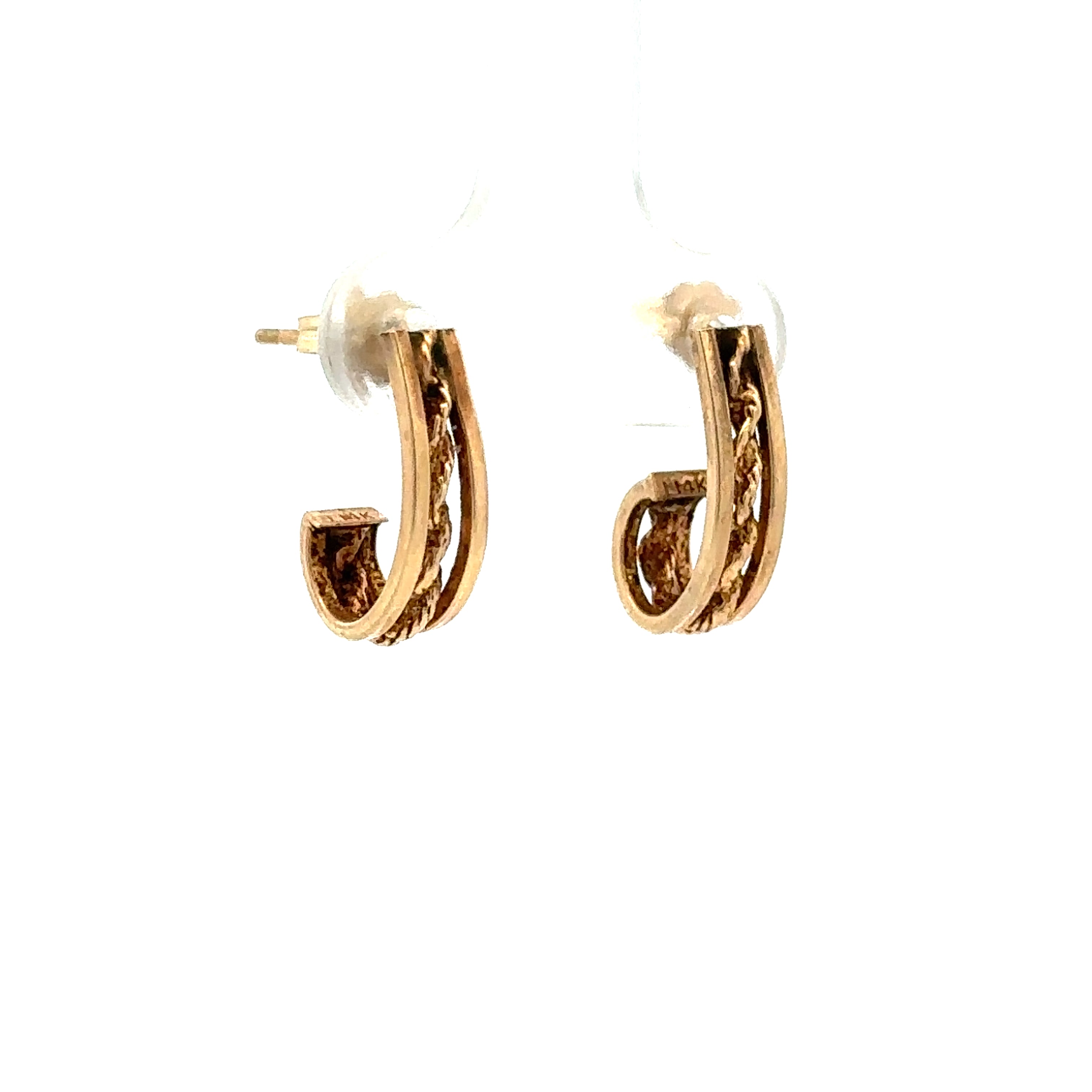 Estate Collection: 14K Yellow Gold Twist Detail Ear Lobe Hook Stud Earrings (10K Backs)