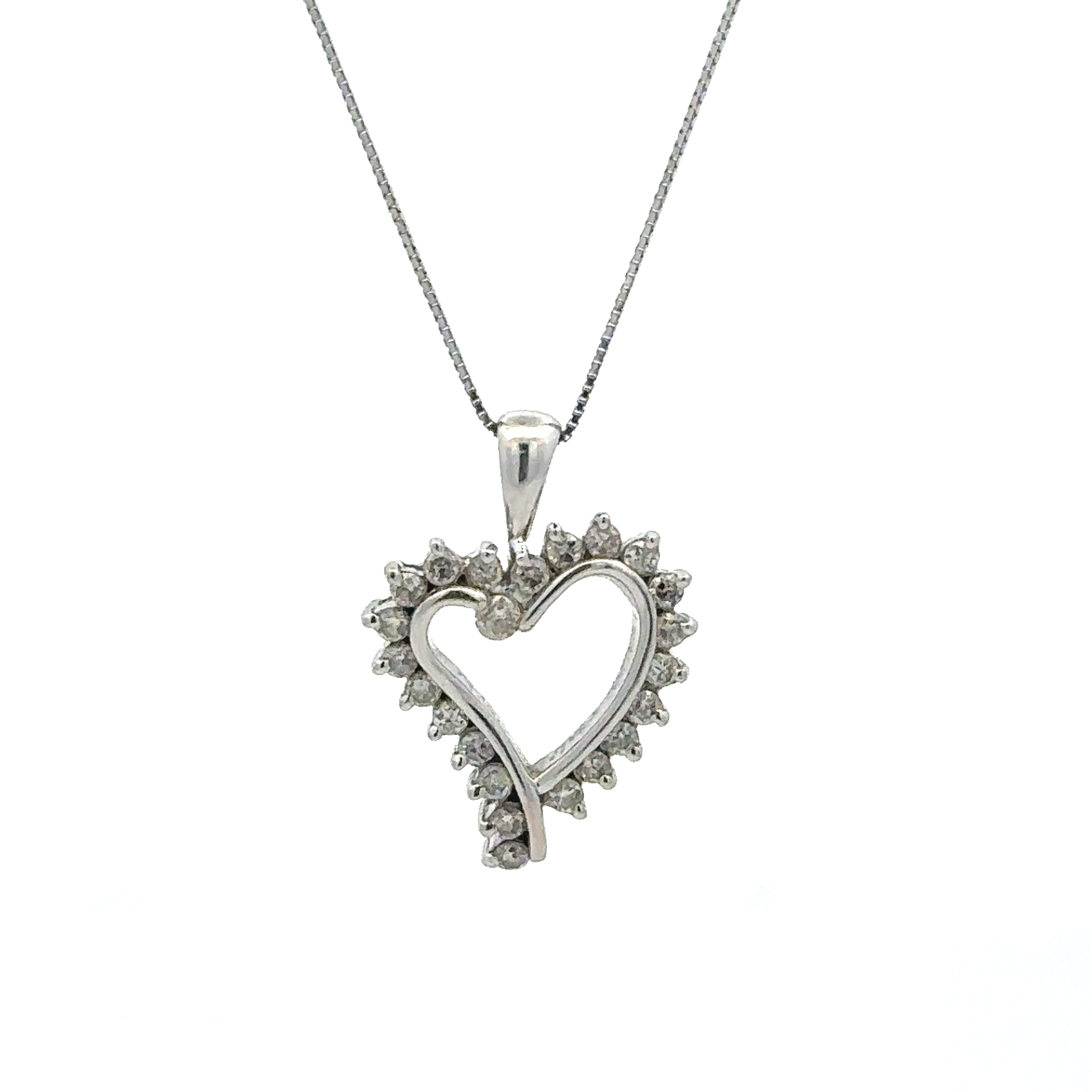 Estate Collection: 14K White Gold Diamond Heart 18" Necklace