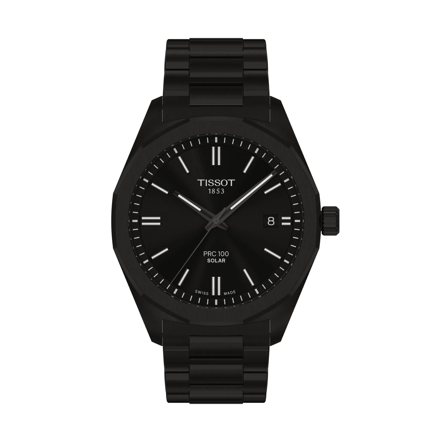 Black Tissot watch with a white background