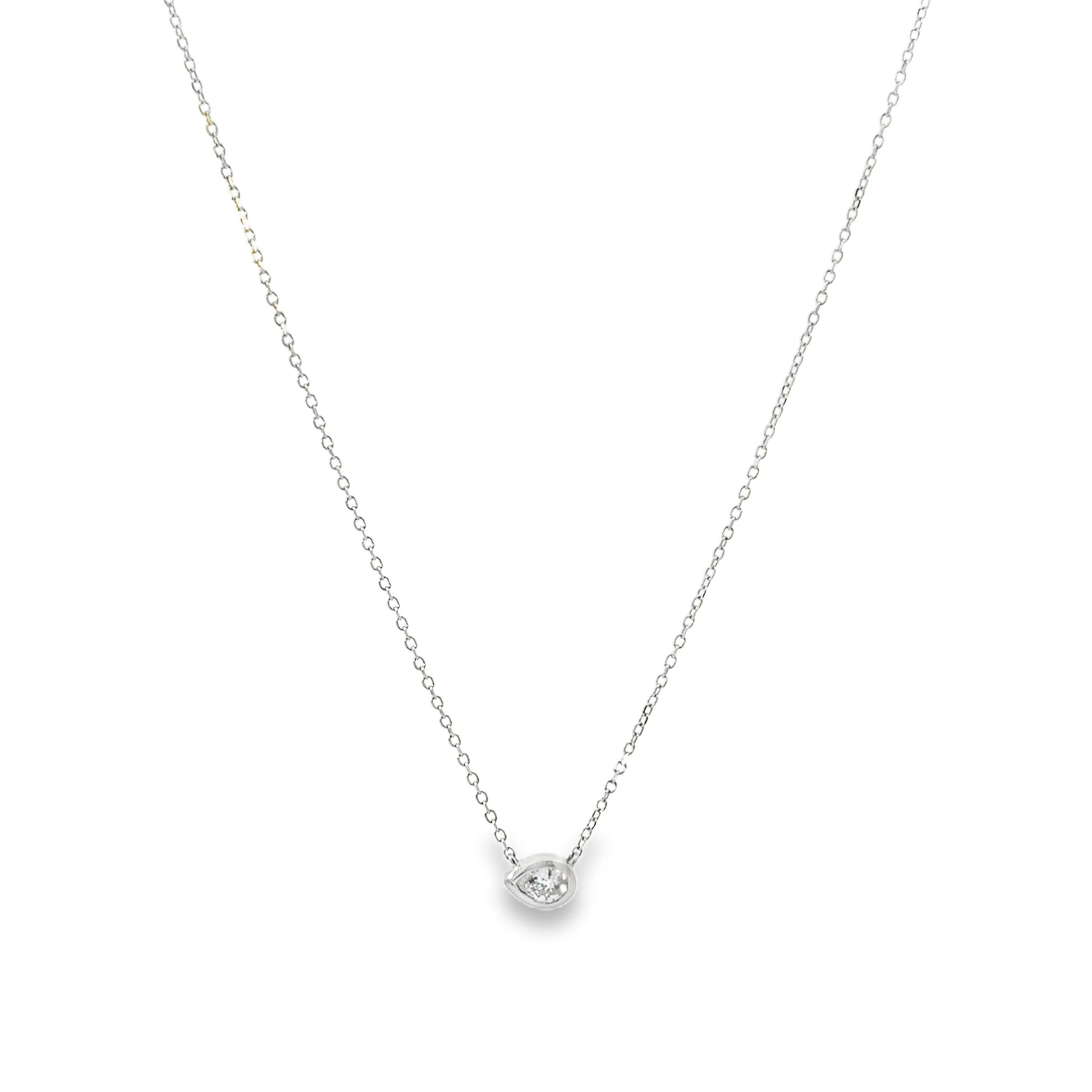 14K White Gold 1/10CT. Bezel Pear-Cut Diamond Necklace Center
