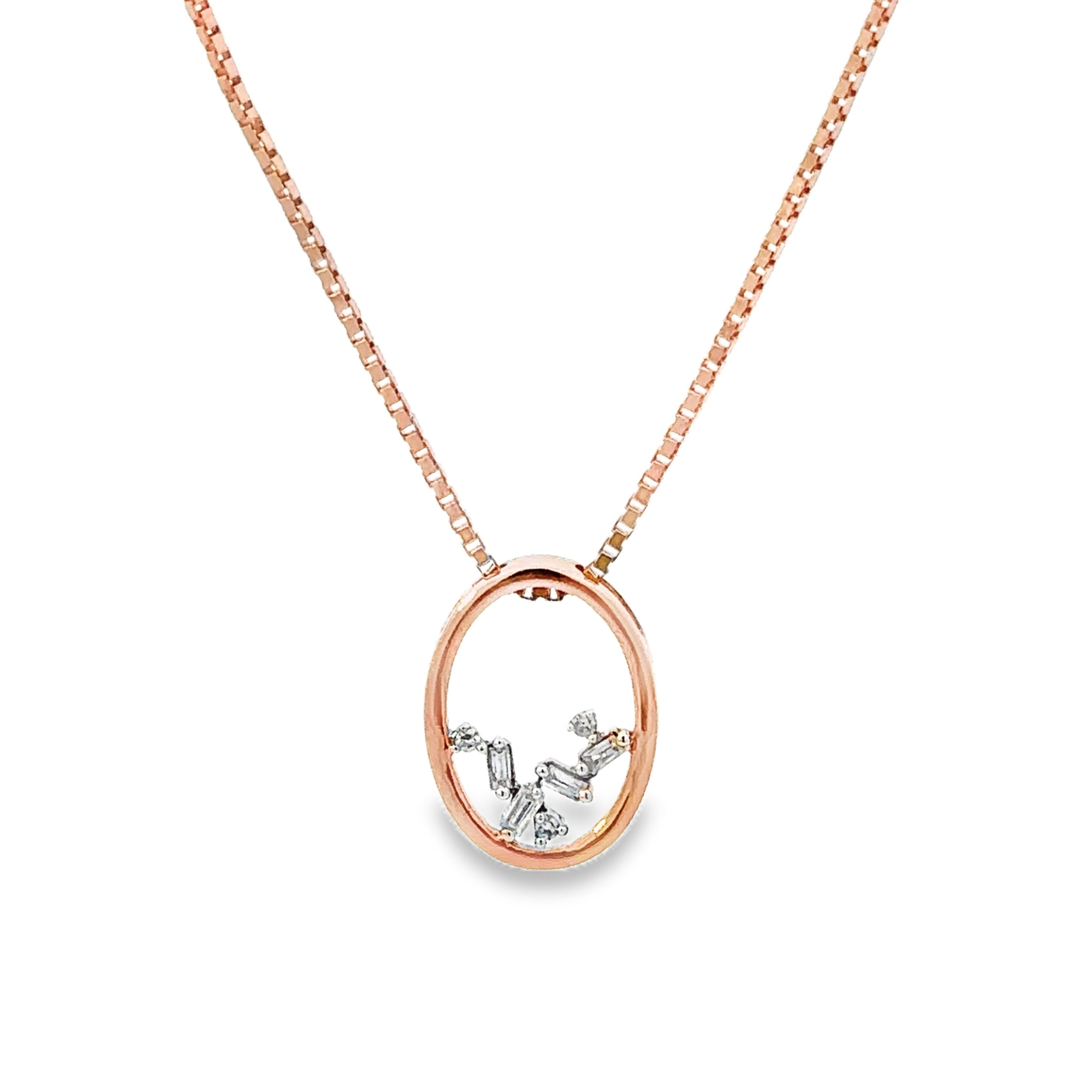 14K Rose Gold 1/20CTW. Scattered Diamond Pendant Necklace
