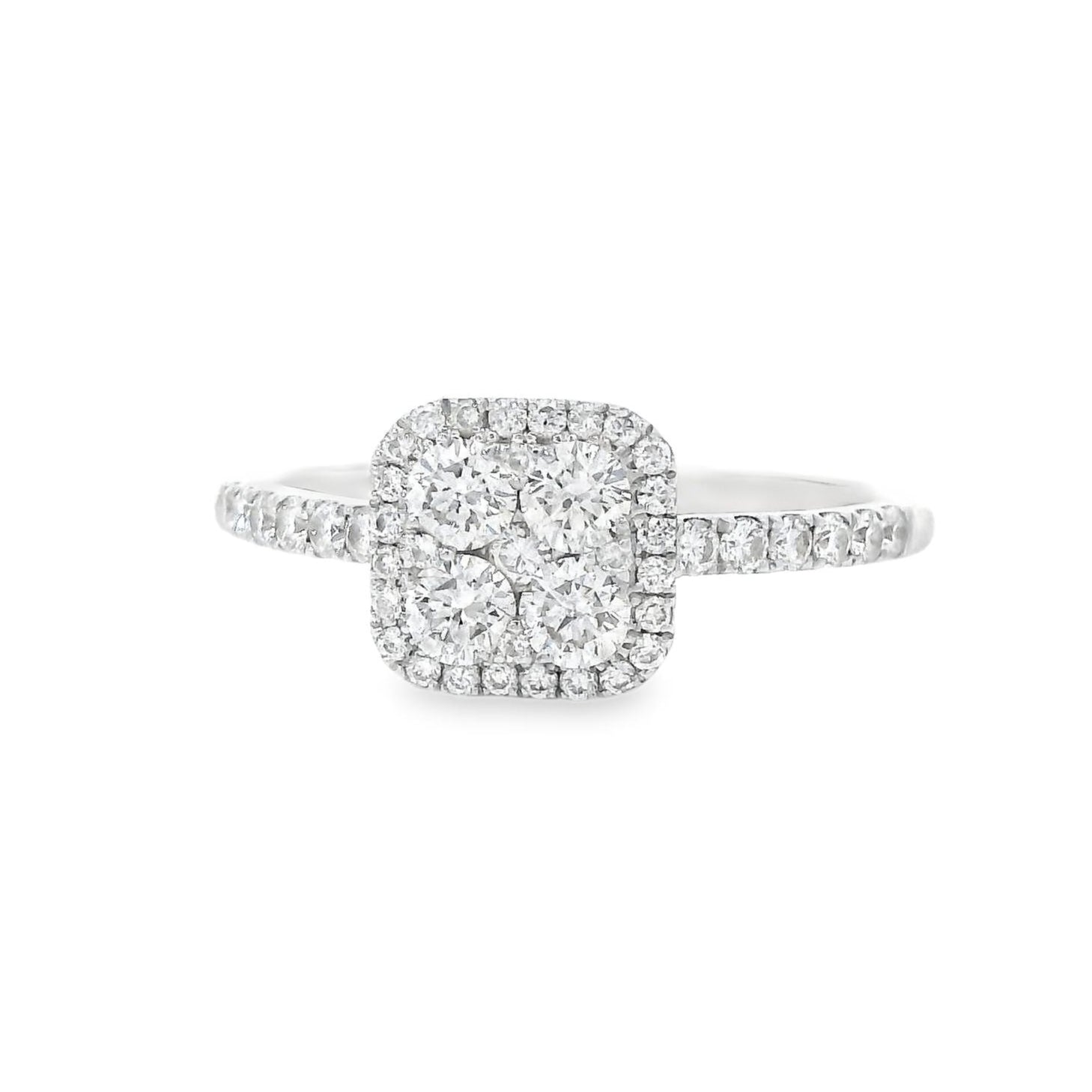 Estate Collection: 14K White Gold Diamond Cushion Halo Cluster Engagement Ring