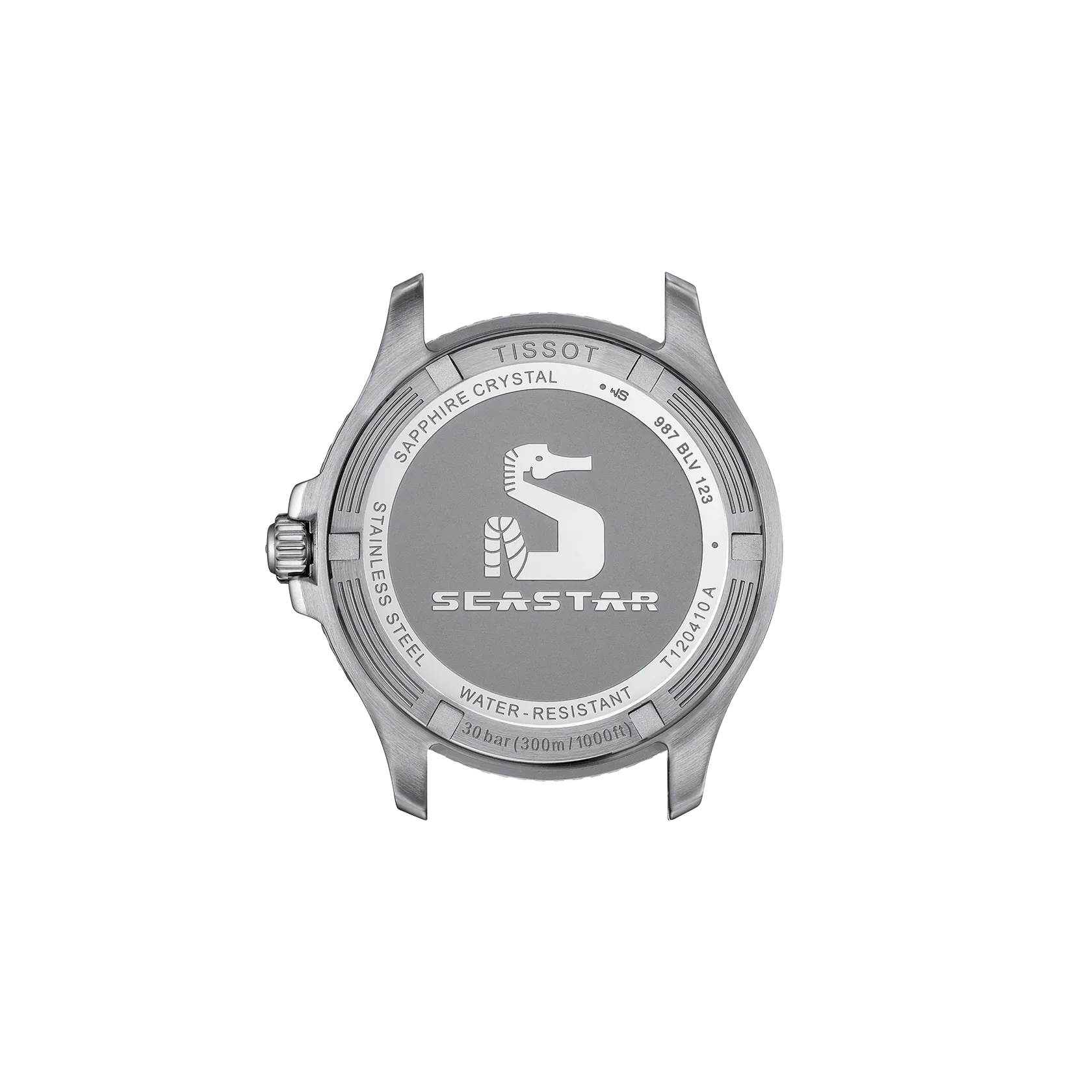 Tissot Seastar watch caseback on a white background