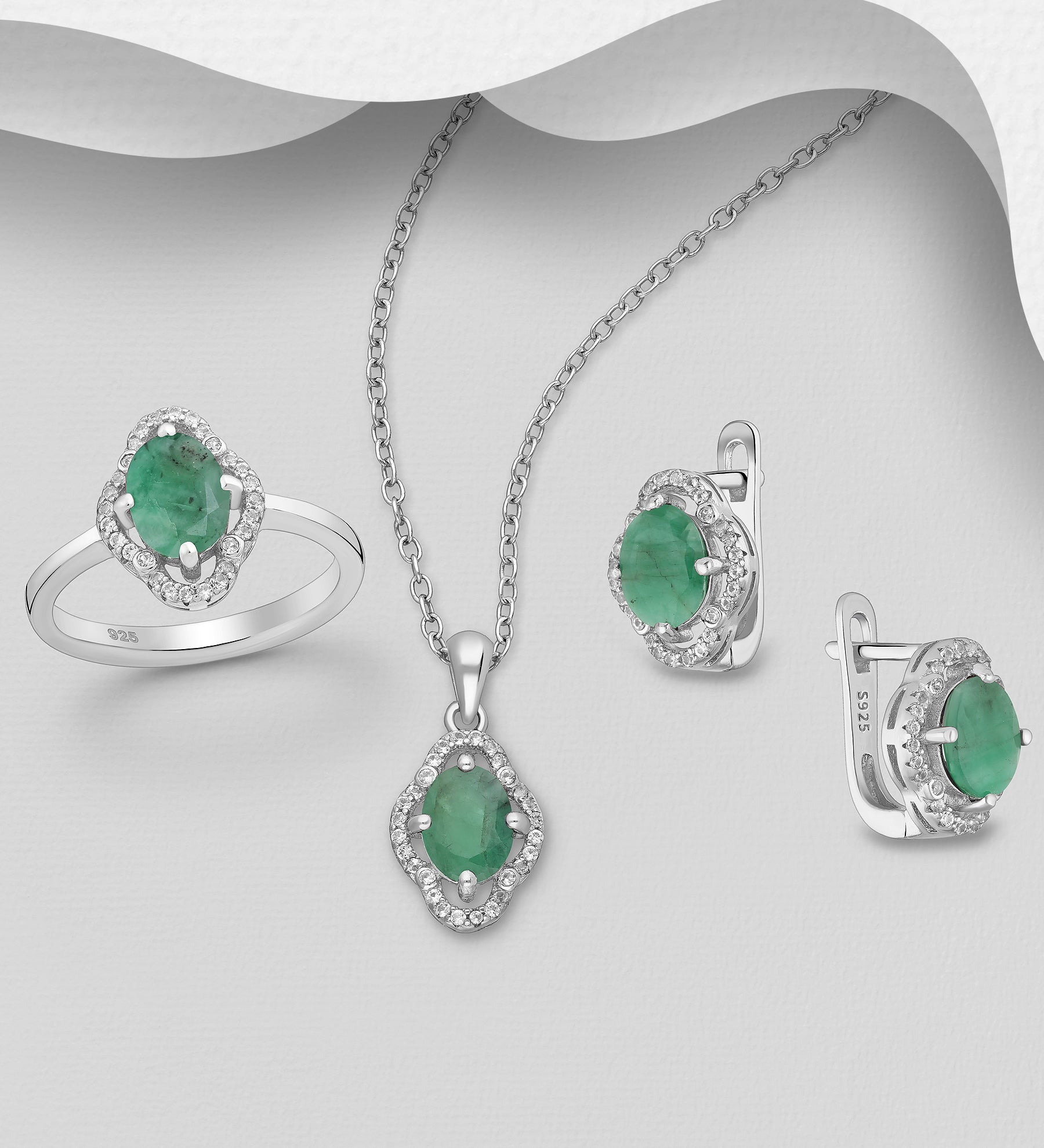 Sterling Silver Emerald and White Topaz Earrings