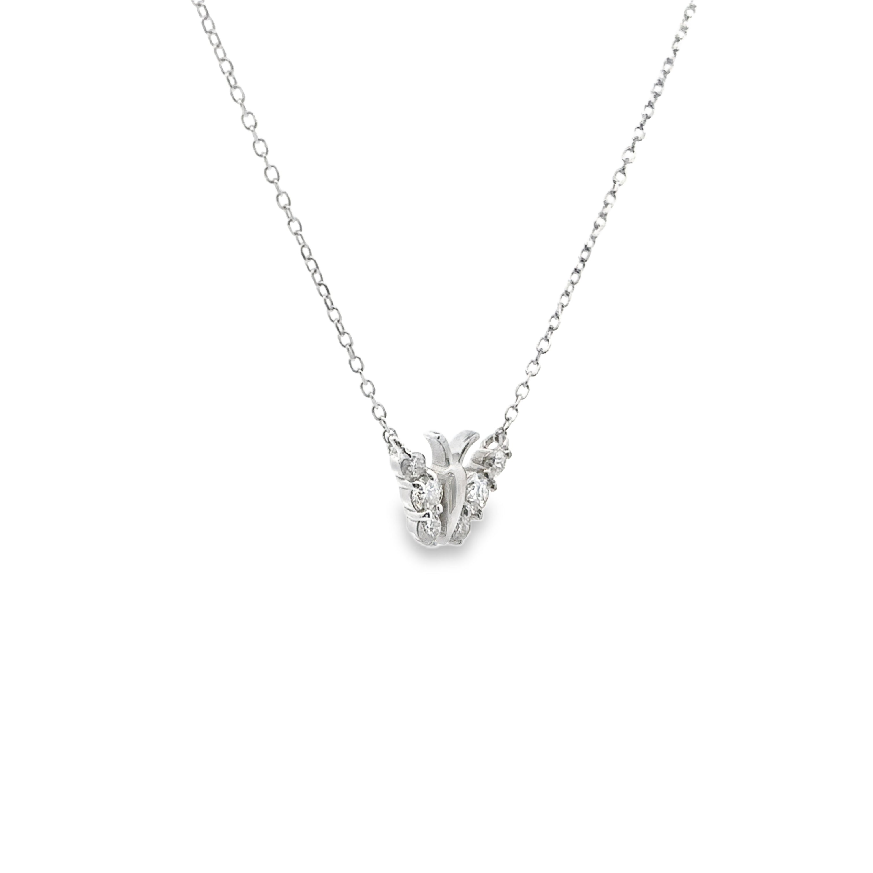 Zoomed out angled view of 10K White Gold 0.20CTW. Diamond 18" Butterfly Pendant Necklace