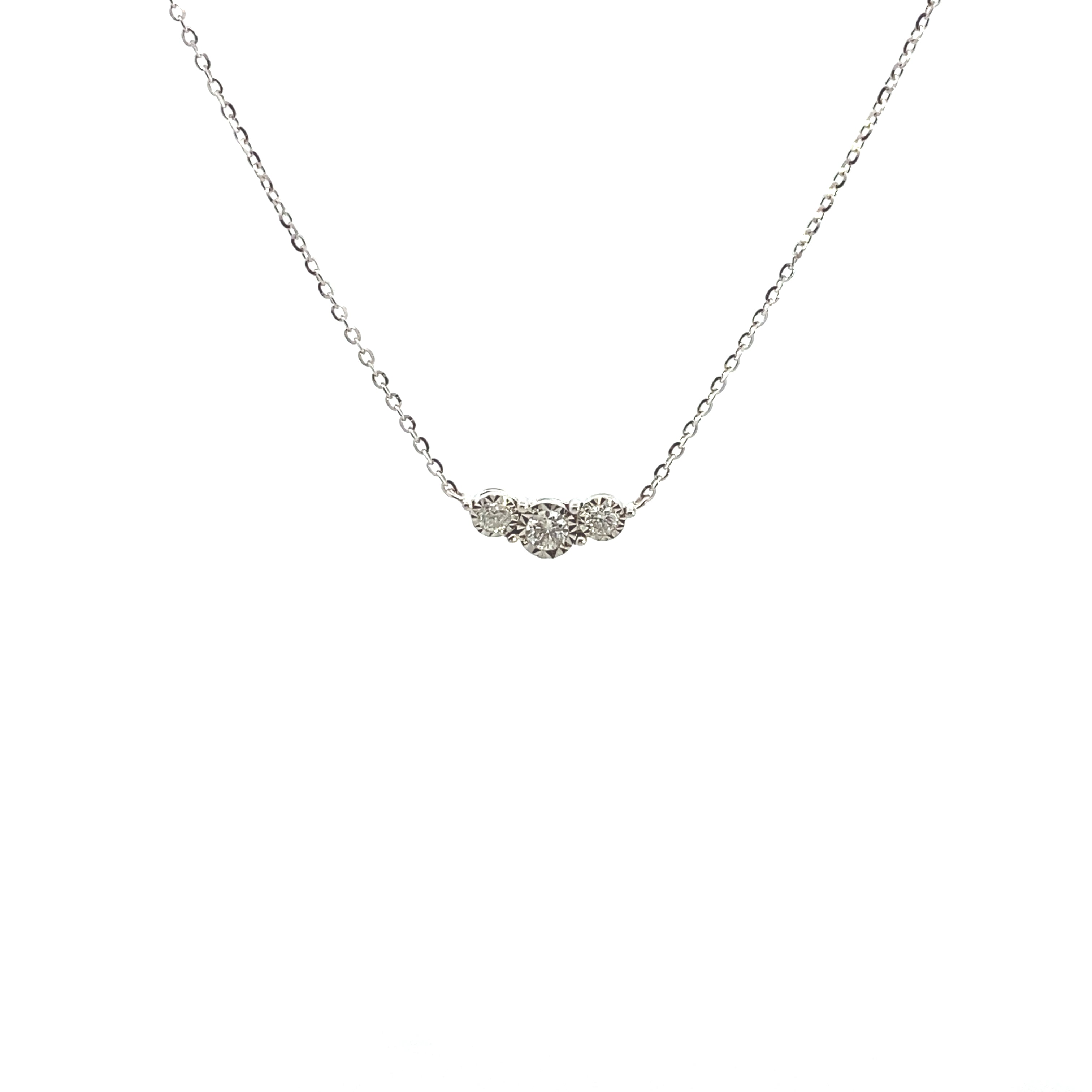 10K White Gold 1/6CTW. Diamond 3-Stone Necklace
