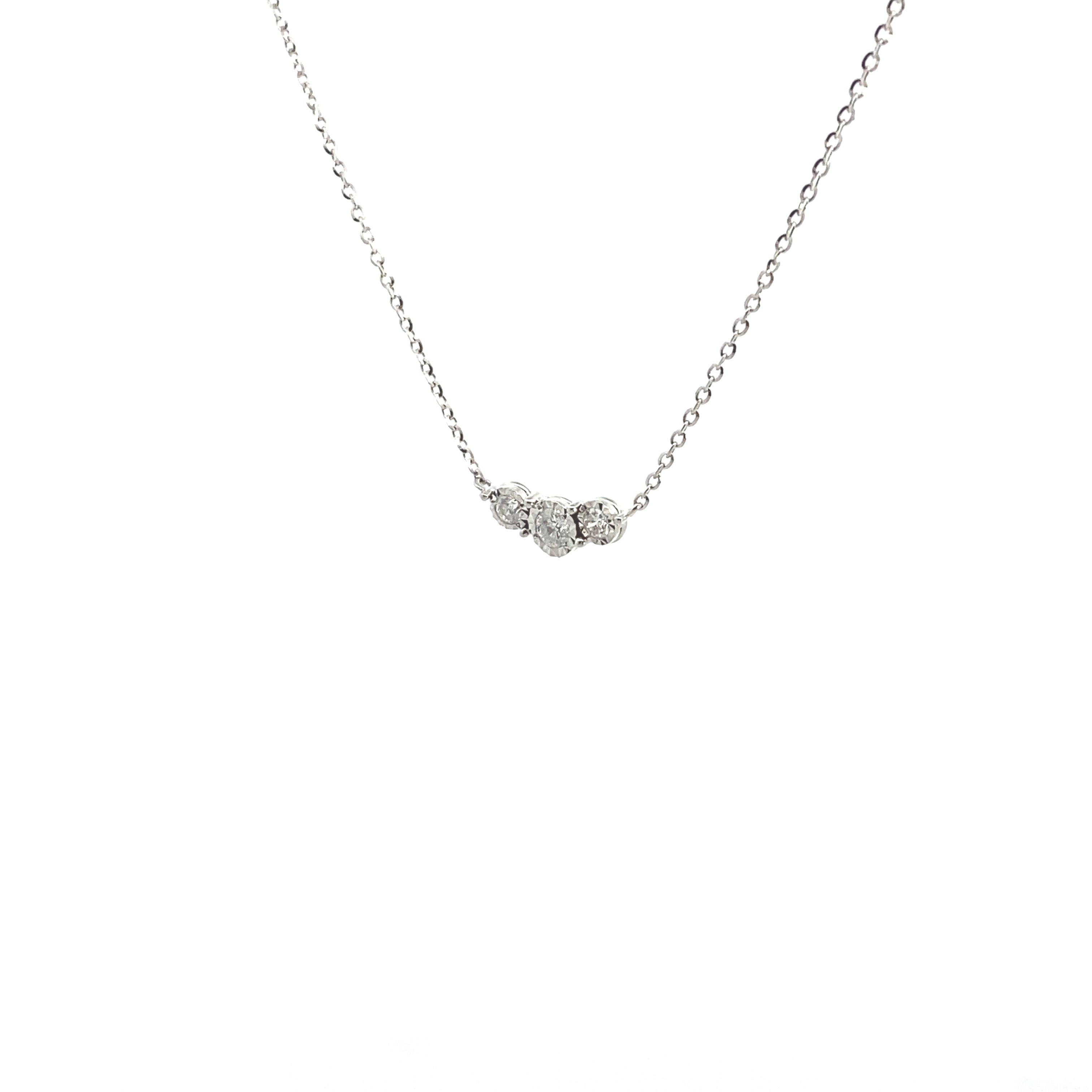 10K White Gold 1/6CTW. Diamond 3-Stone Necklace