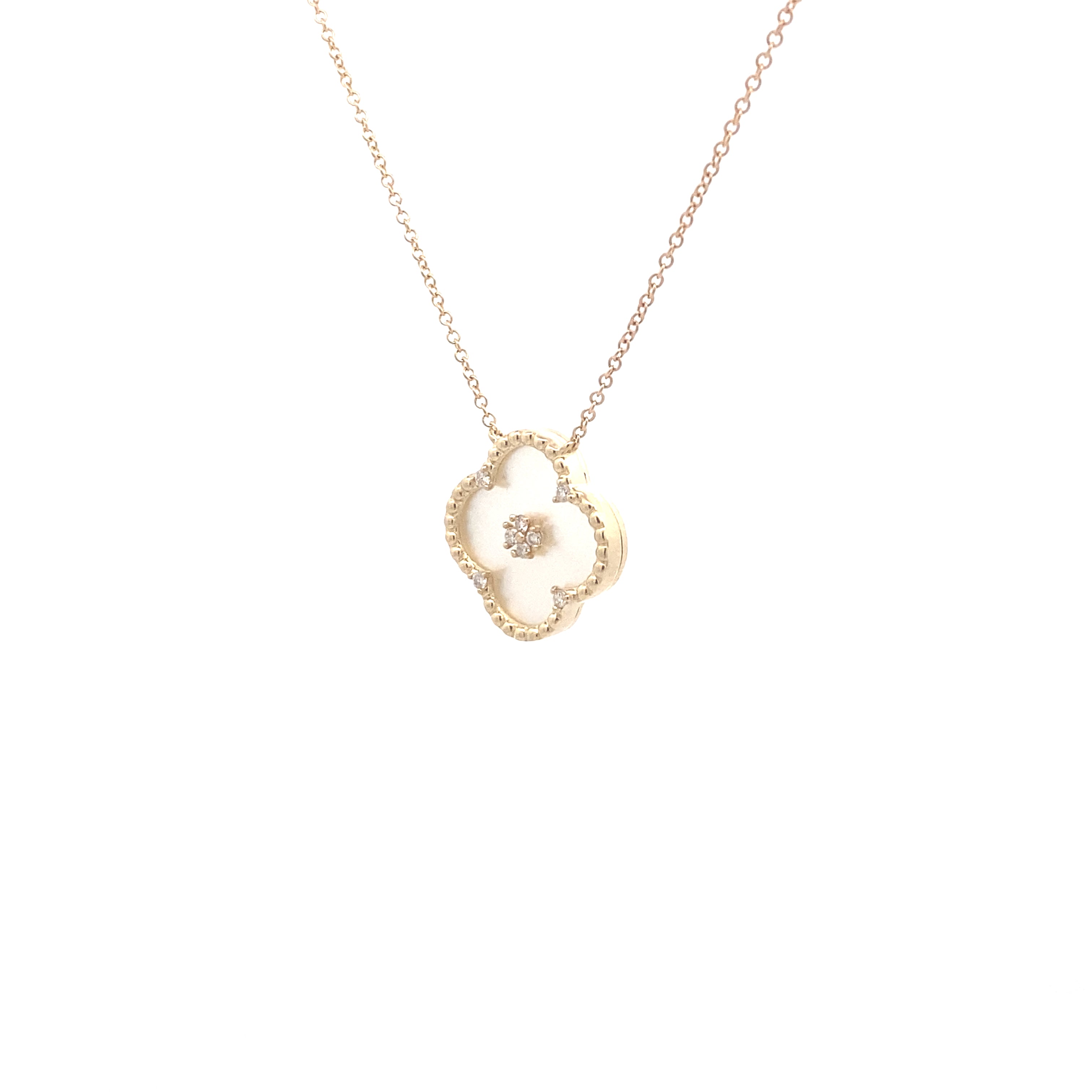 14K Yellow Gold Diamond & Mother of Pearl Clover Pendant
