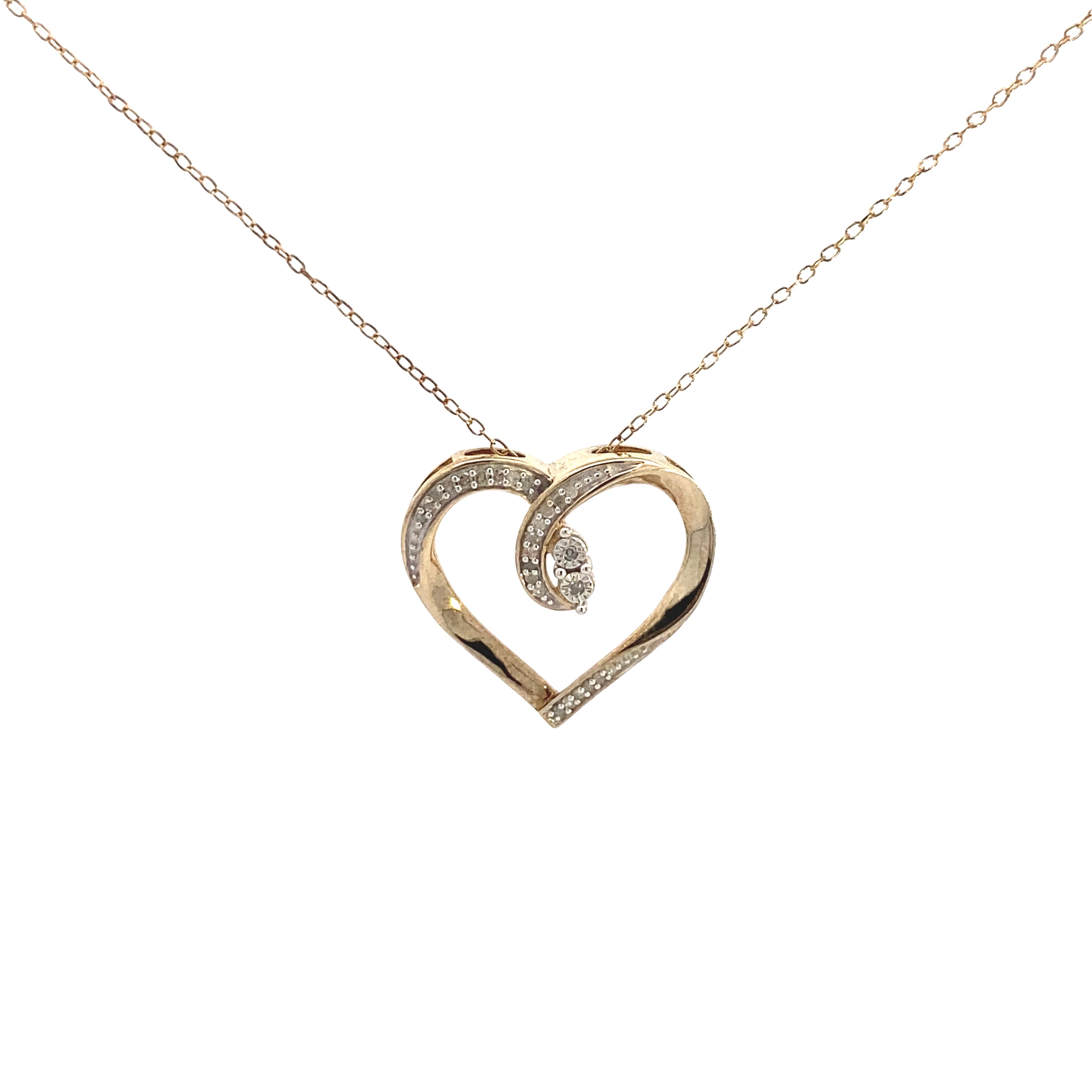 Yellow Gold-Plated Sterling Silver 1/10CT. Freeform Diamond Heart Pendant
