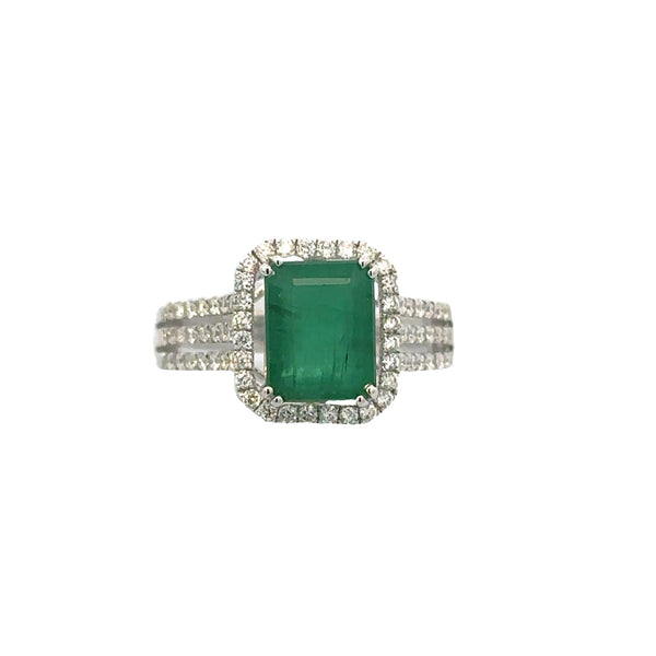 Effy 14k White Gold Emerald and Diamond Ring