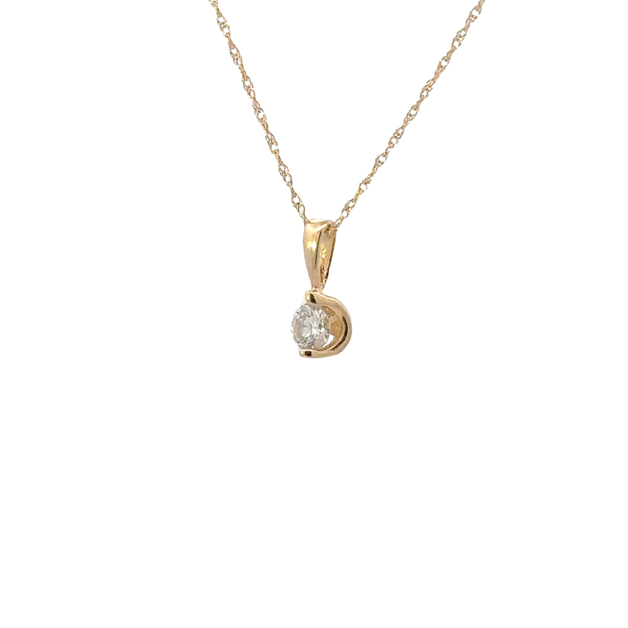 14K Yellow Gold 1/5CT. Round Tension-Set Diamond Pendant Necklace
