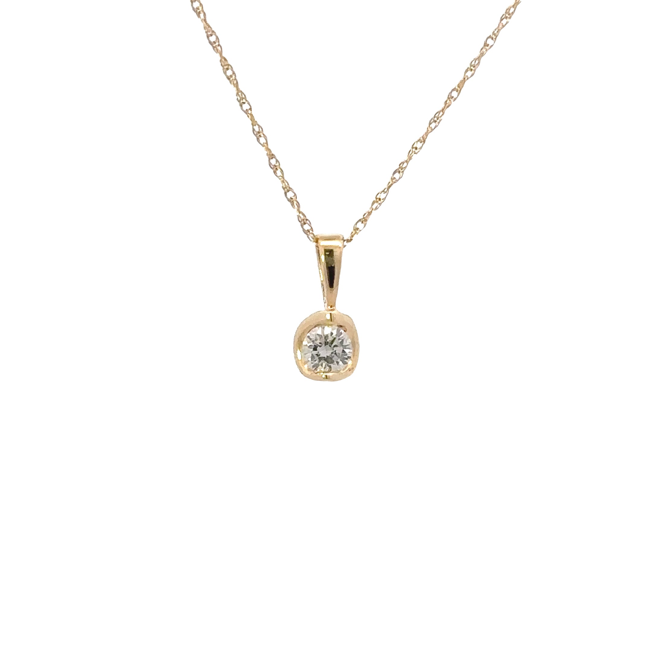 14K Yellow Gold 1/5CT. Round Tension-Set Diamond Pendant Necklace