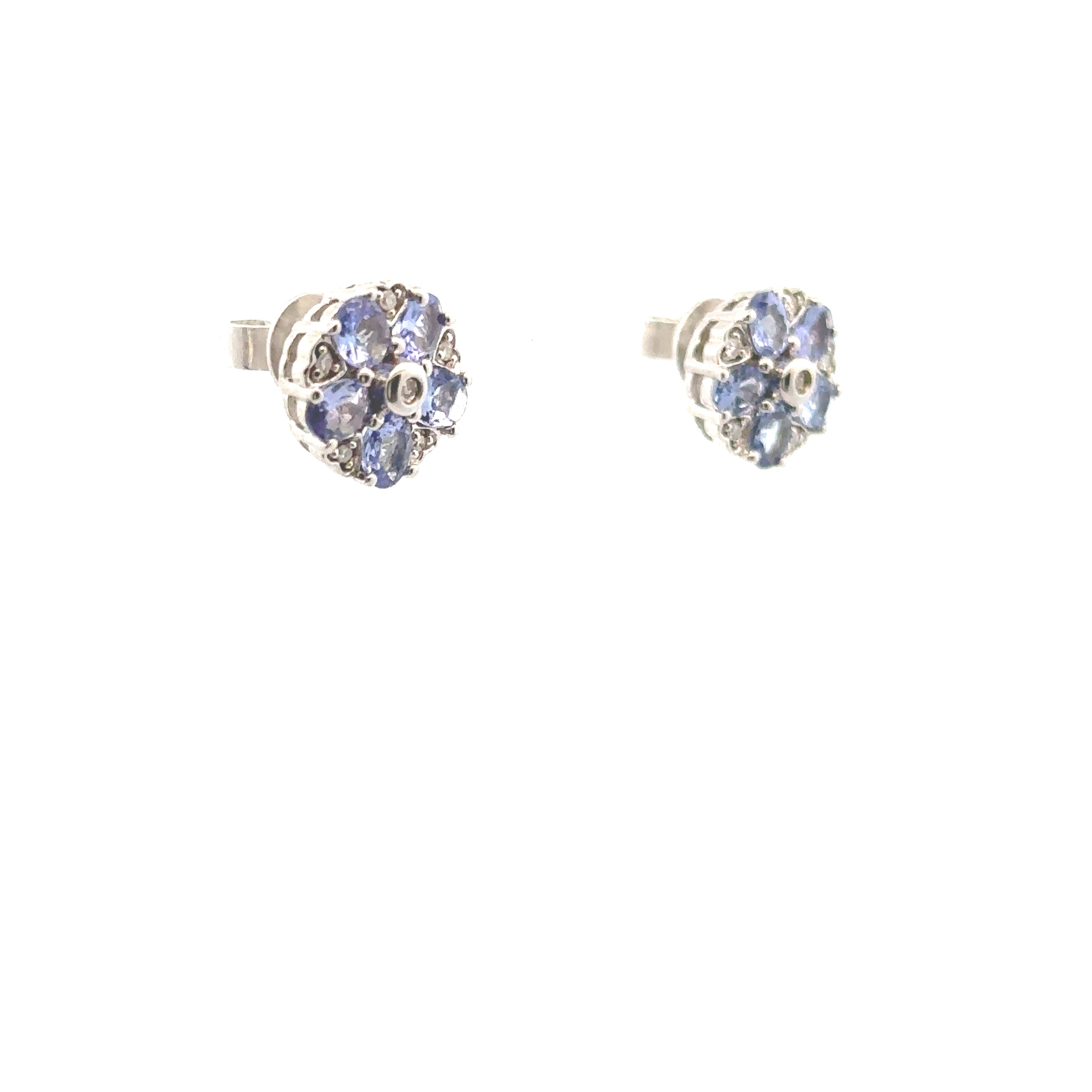 Sterling Silver 1/20CT. Diamond & 1-5/8CT. Tanzanite Flower Earrings