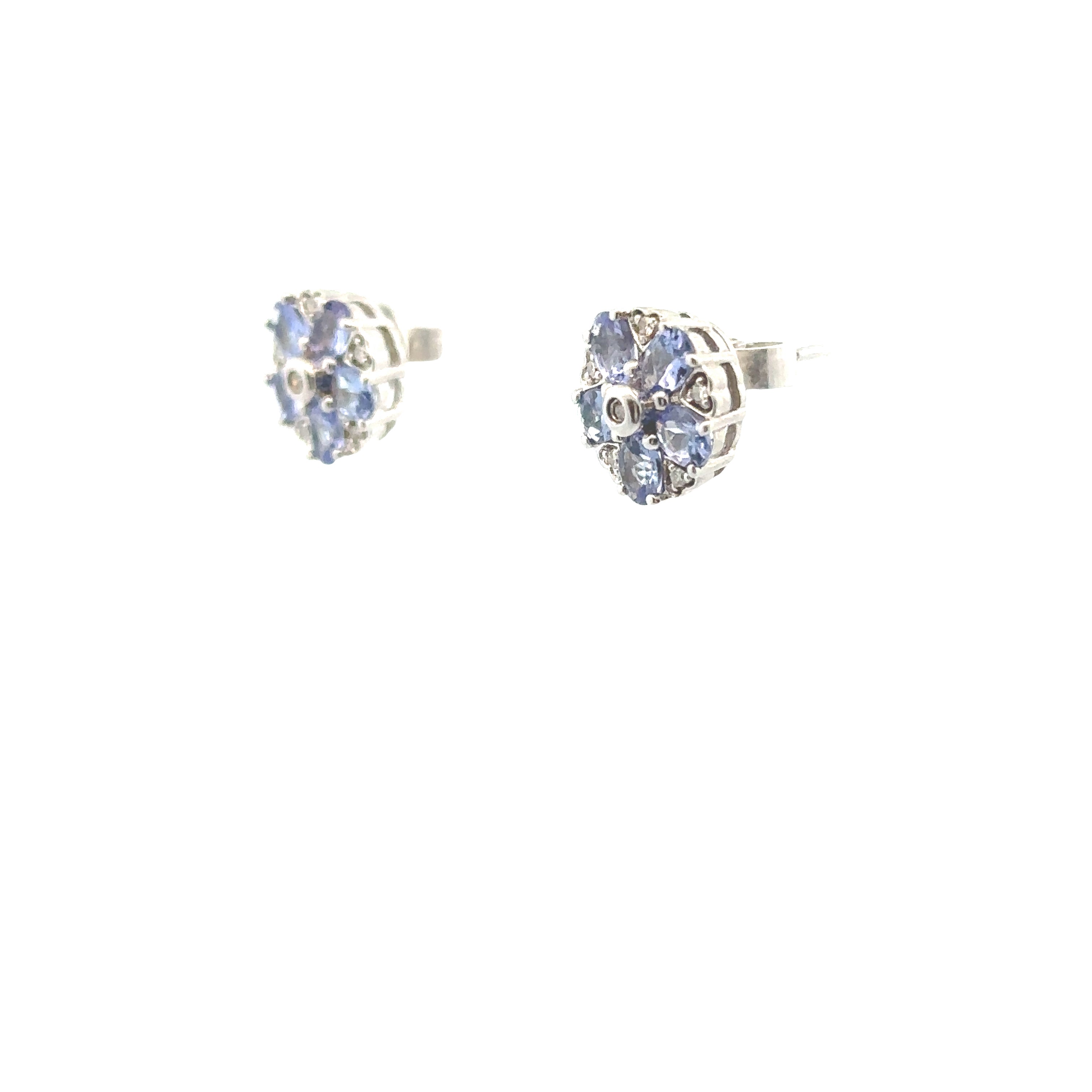 Sterling Silver 1/20CT. Diamond & 1-5/8CT. Tanzanite Flower Earrings