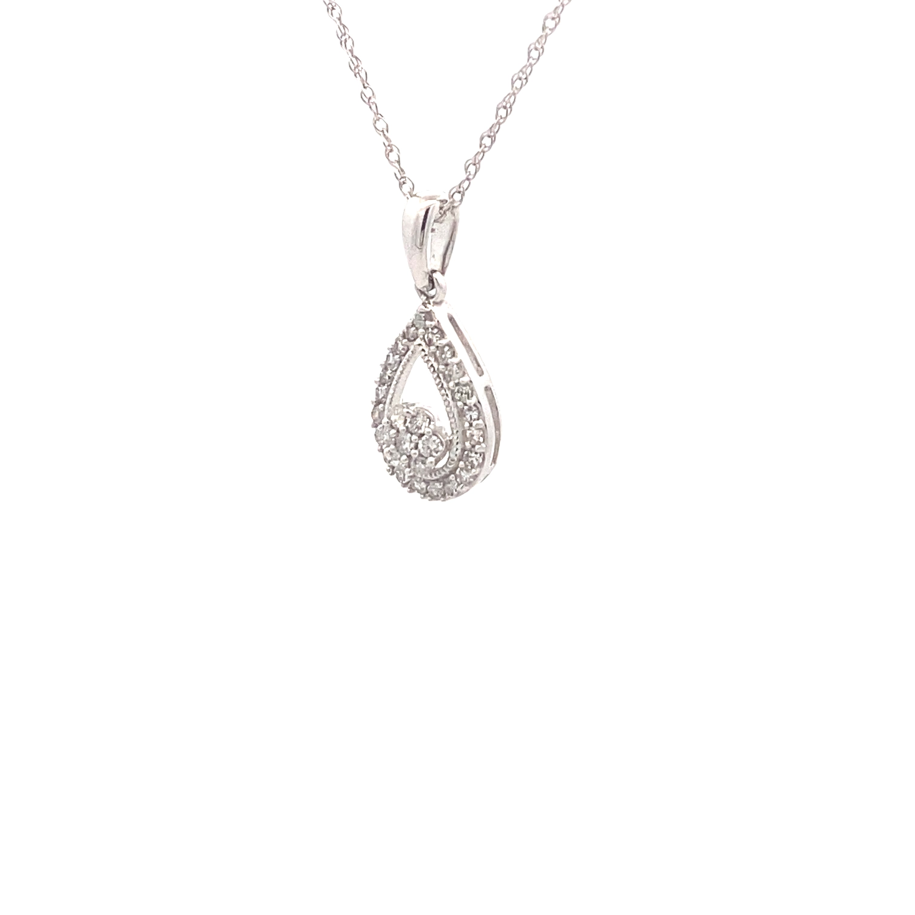 Sterling Silver 1/5CT. Diamond Teardrop Cluster Pendant Necklace