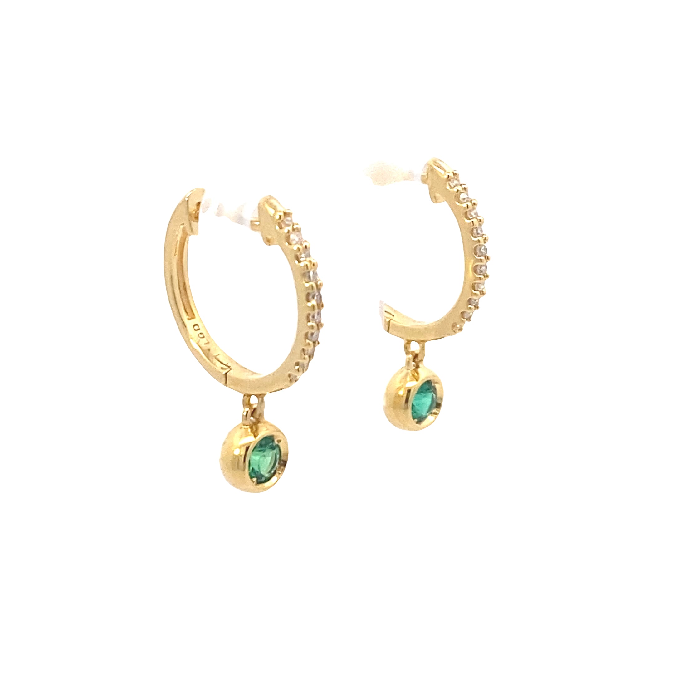 14K Yellow Gold-Plated 1/10CT. Lab-Grown Diamond & Created Emerald Hoop Earrings