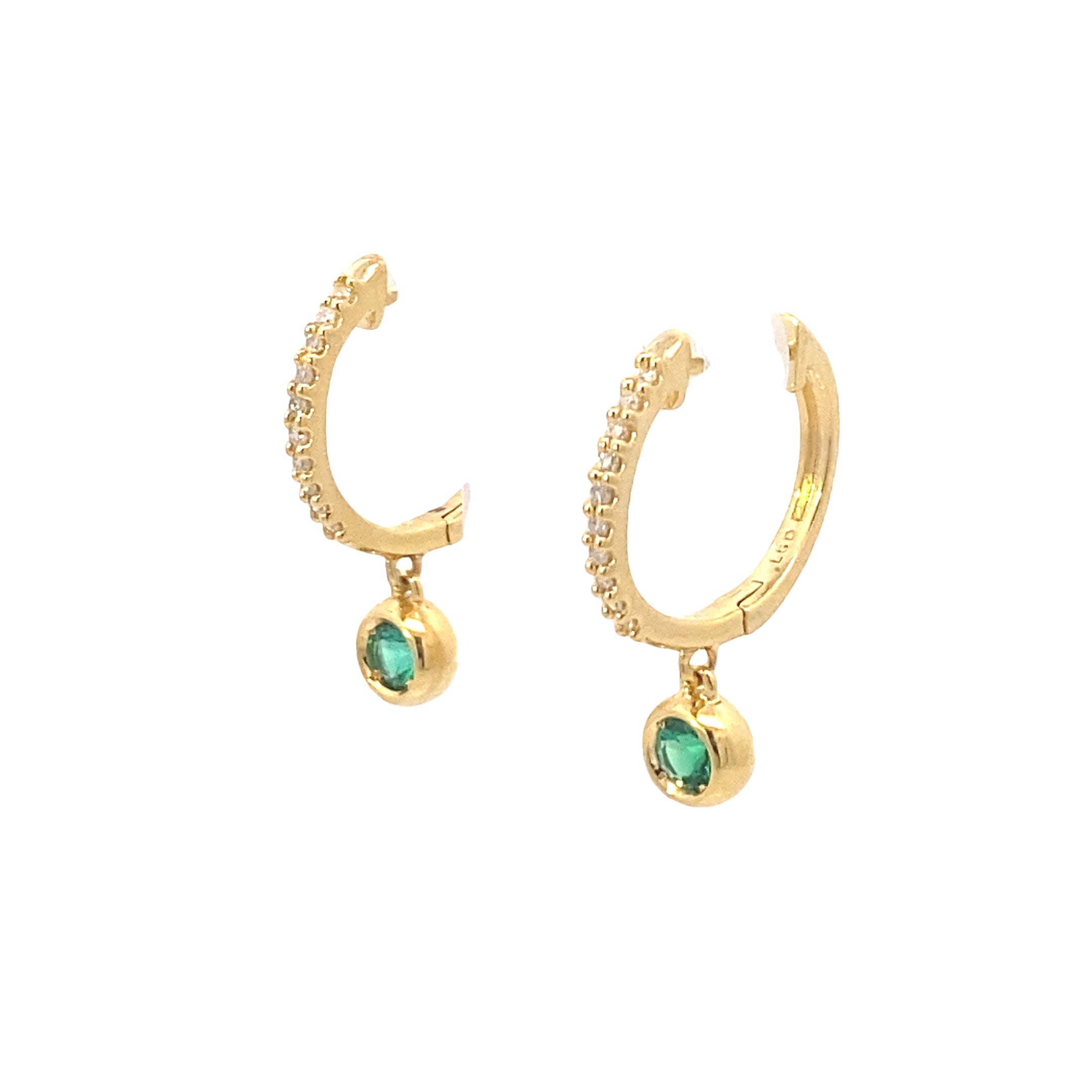 14K Yellow Gold-Plated 1/10CT. Lab-Grown Diamond & Created Emerald Hoop Earrings