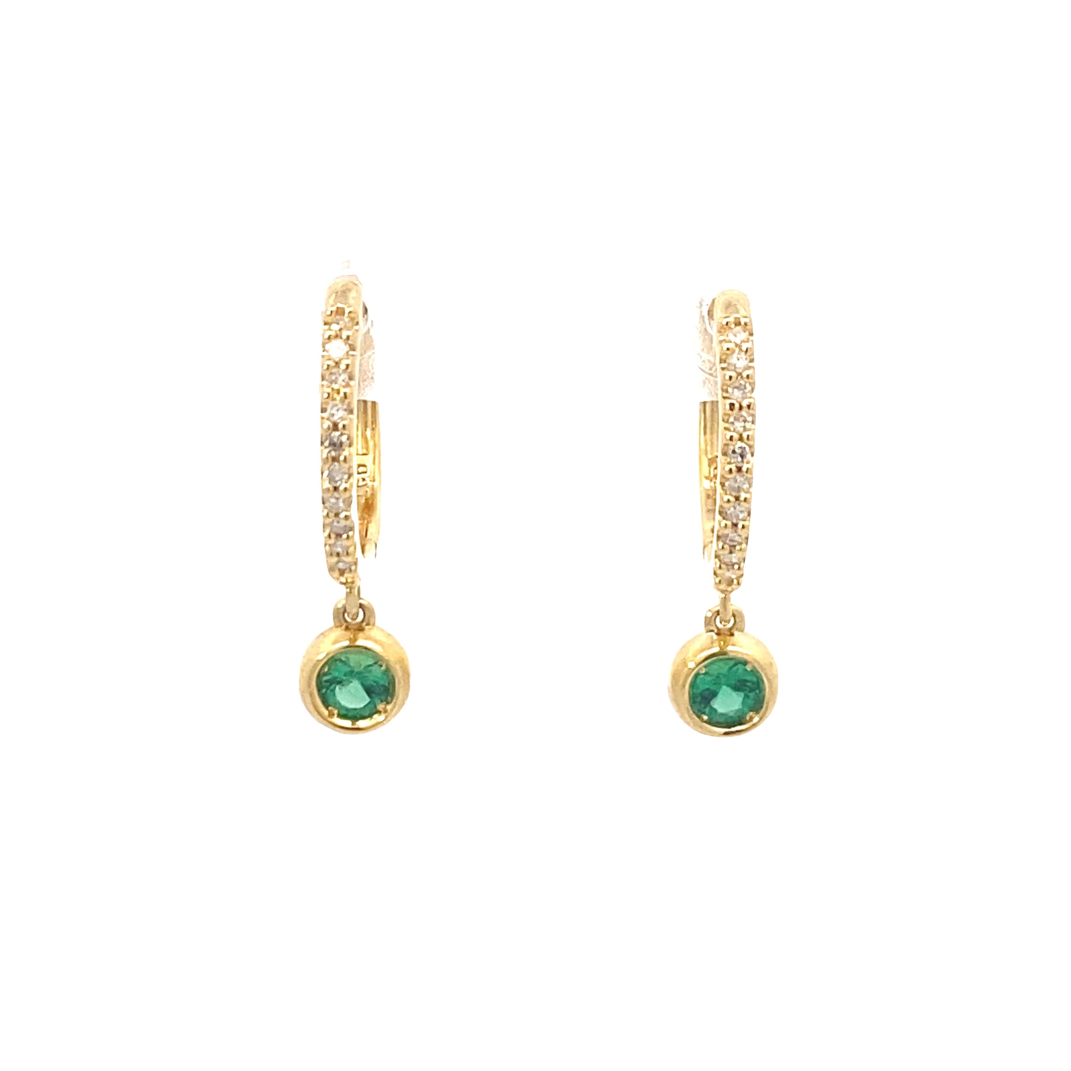 14K Yellow Gold-Plated 1/10CT. Lab-Grown Diamond & Created Emerald Hoop Earrings