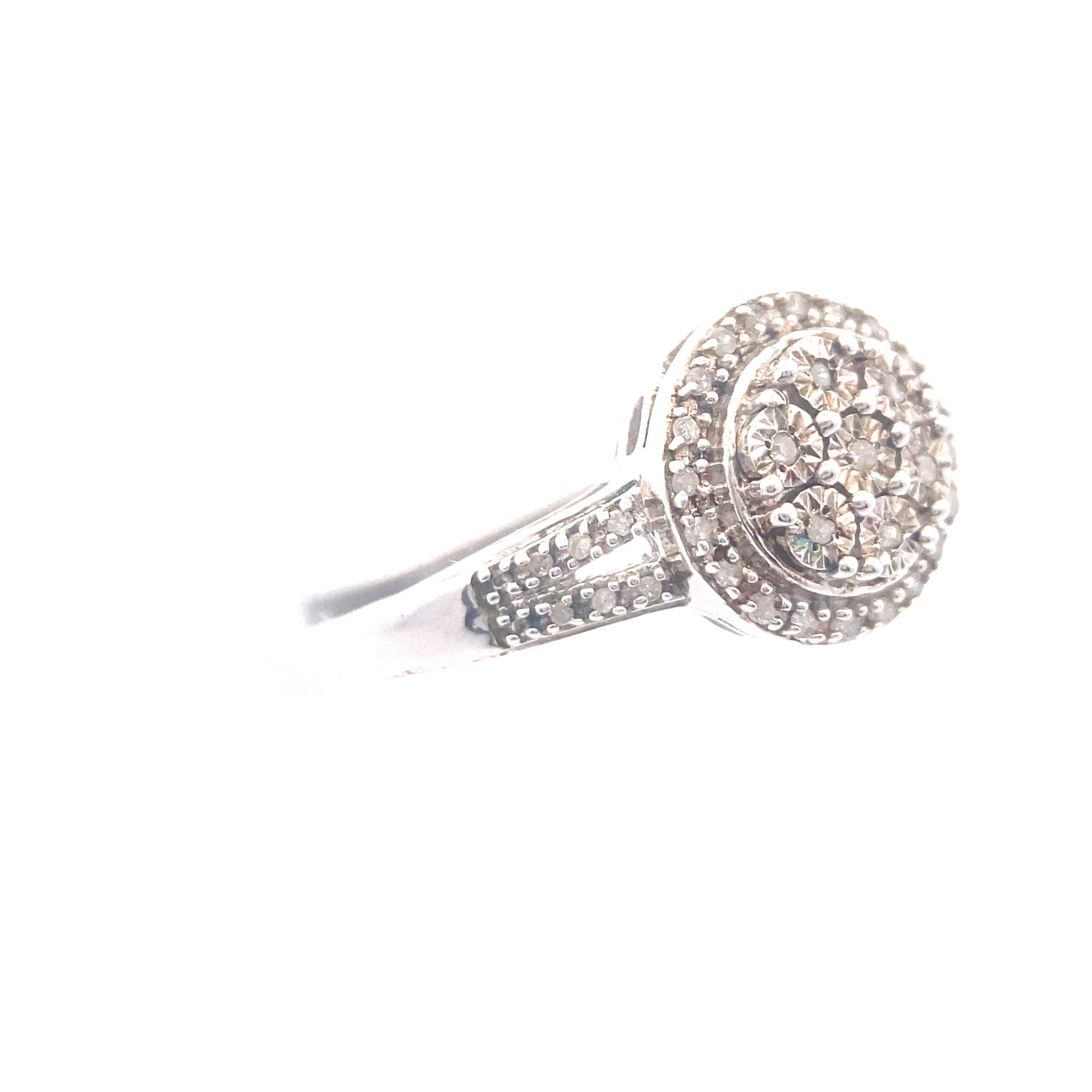 Sterling Silver 1/10CT. Diamond Round Halo Cluster Ring