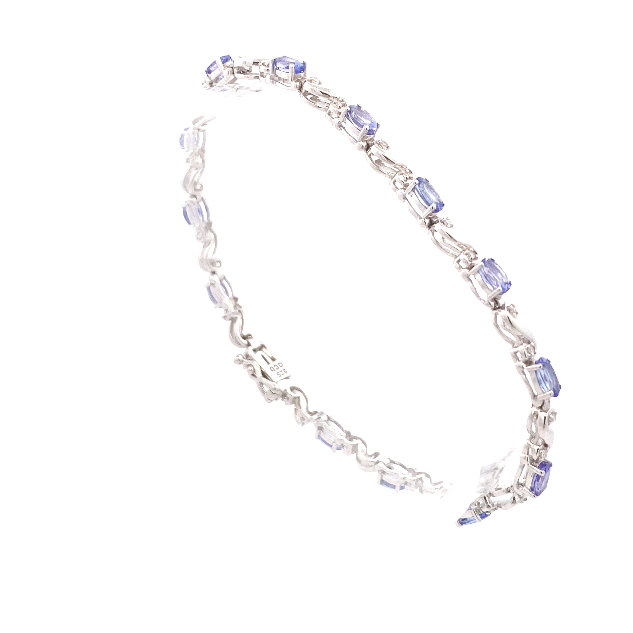 Sterling Silver 3-1/2CT. Tanzanite & Diamond Tennis Bracelet
