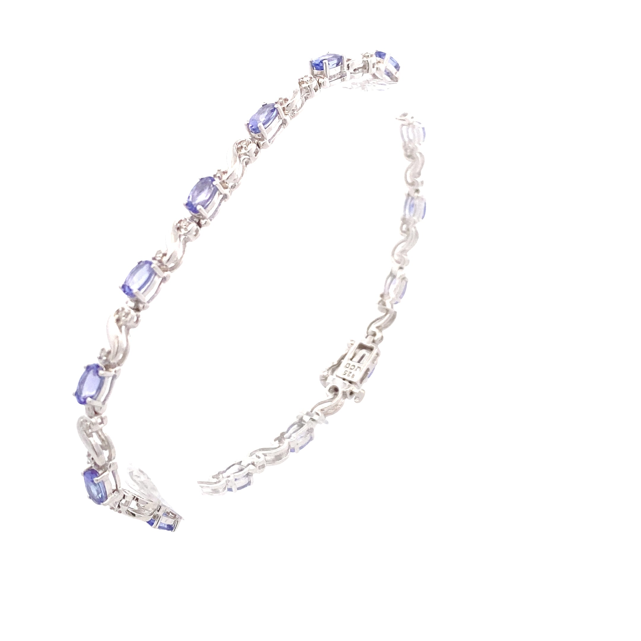 Sterling Silver 3-1/2CT. Tanzanite & Diamond Tennis Bracelet