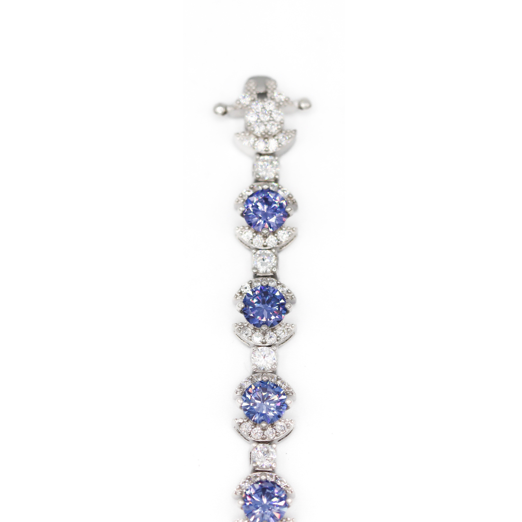 Sterling Silver 7" Created Tanzanite & Created White Sapphire Tennis Bracelet