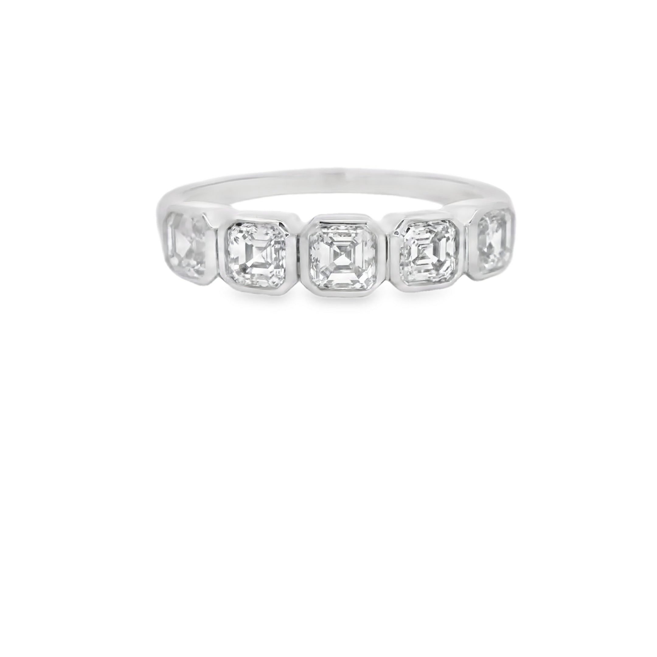 14K White Gold 1.00ct. Asscher Lab-Grown 5 Diamond Bezel Band