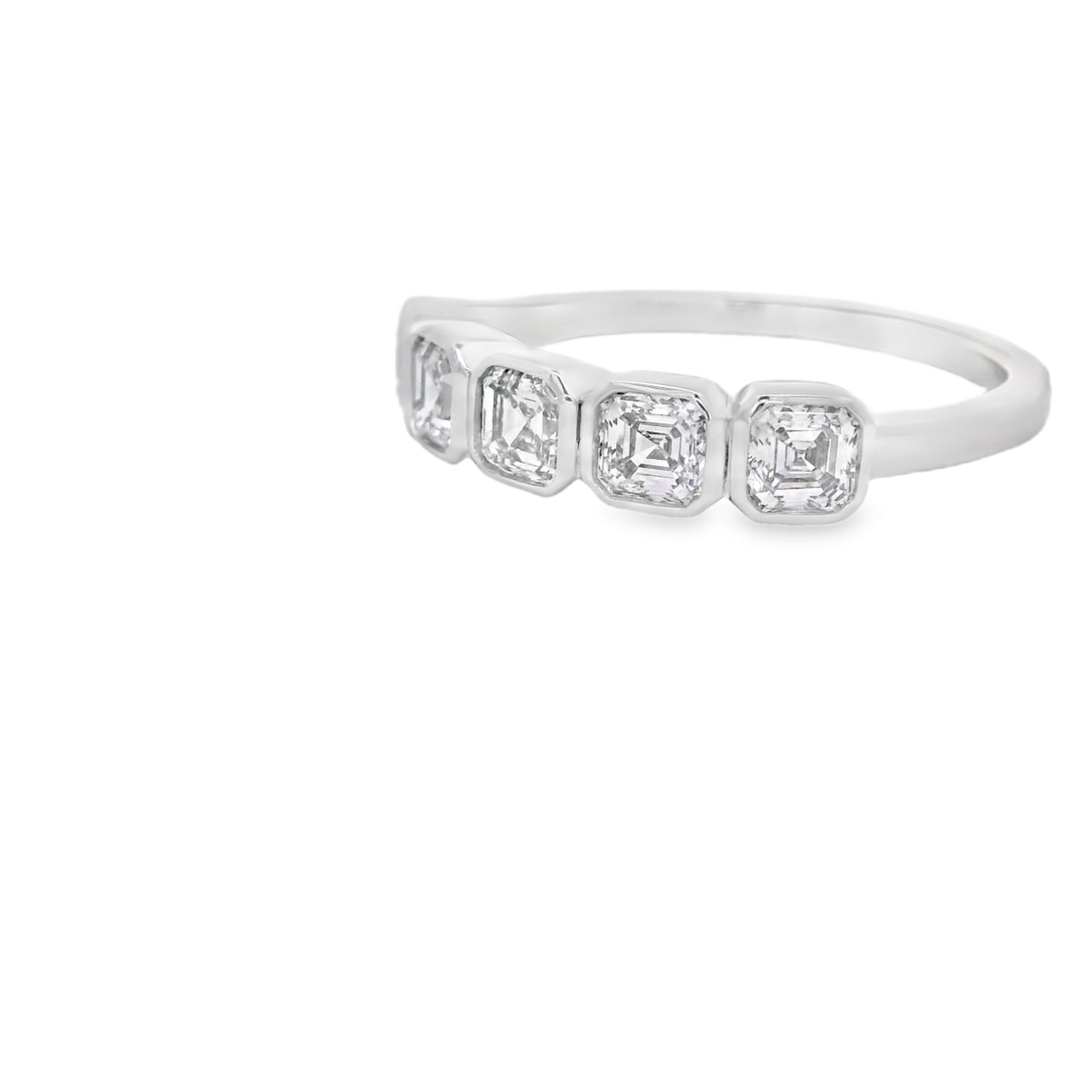 14K White Gold 1.00ct. Asscher Lab-Grown 5 Diamond Bezel Band