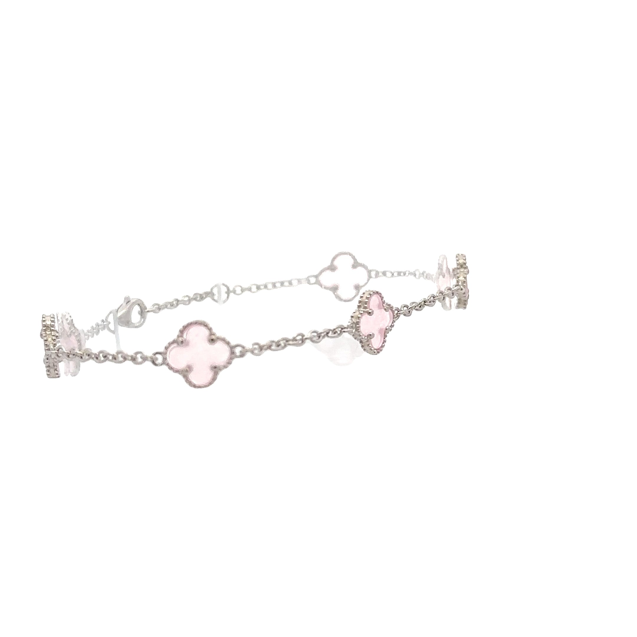 Sterling Silver Pink "Alhambra" Clover-Inspired Station Bracelet