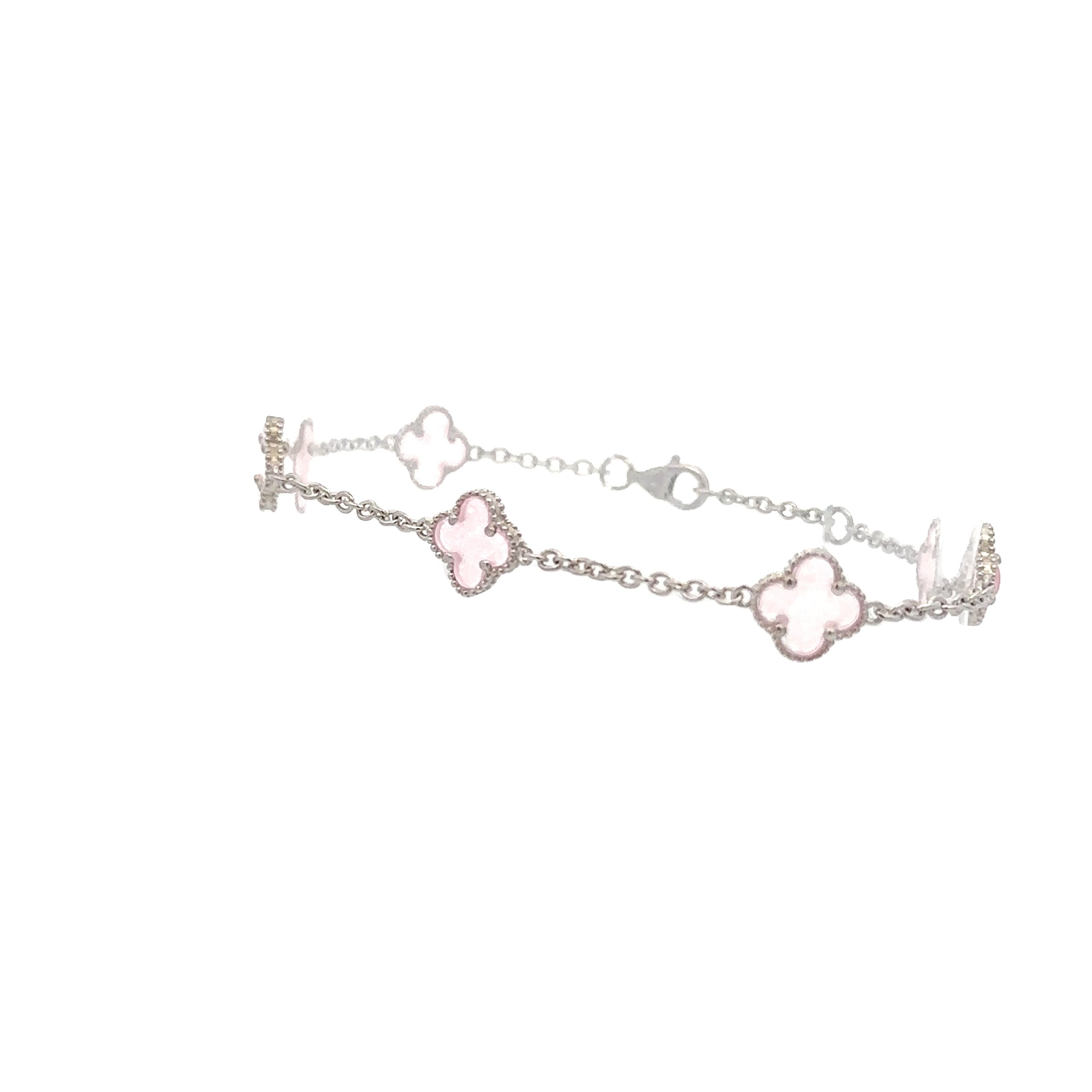 Sterling Silver Pink "Alhambra" Clover-Inspired Station Bracelet