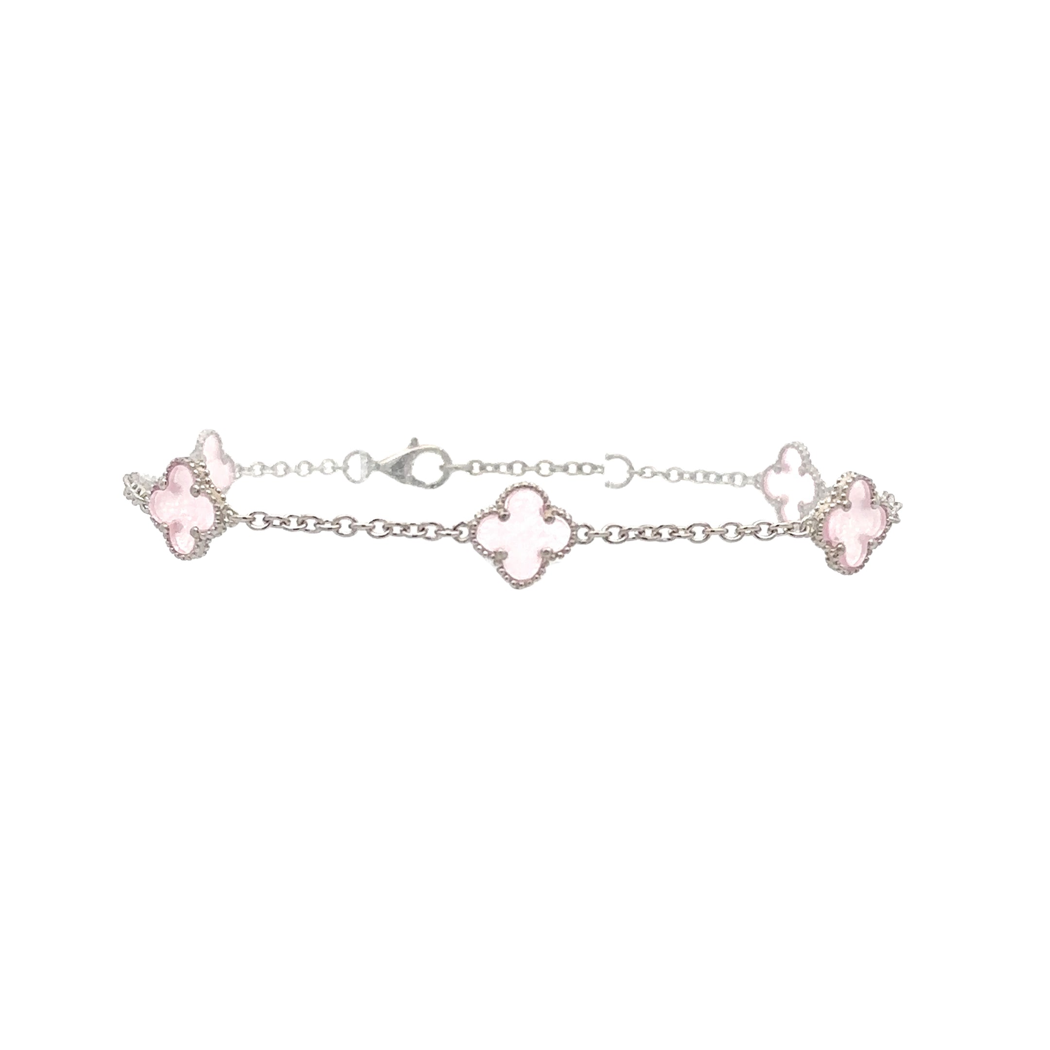 Sterling Silver Pink "Alhambra" Clover-Inspired Station Bracelet