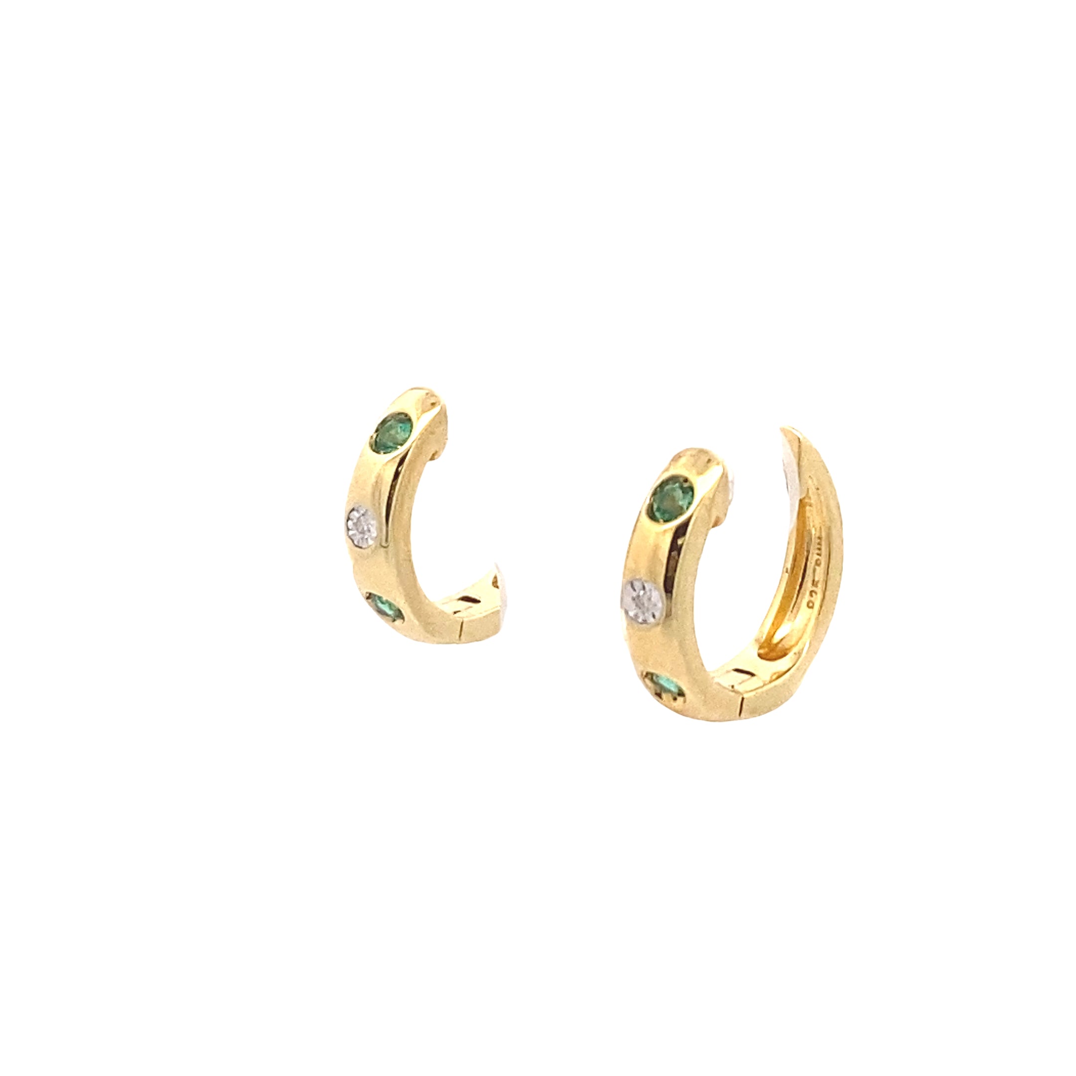 14K Yellow Gold-Plated 1/50CT. Diamond & Lab-Grown Emerald Huggie Hoops